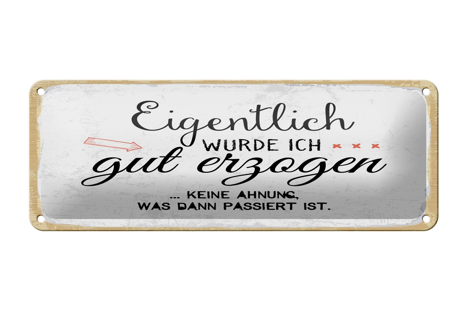 Blechschild Spruch 27x10 cm Eigentlich wurde ich gut erzogen Deko Schild