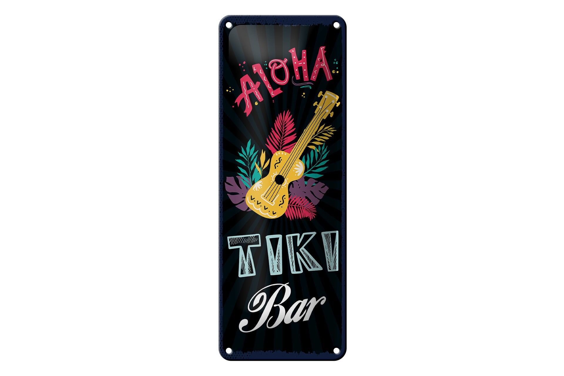 Blechschild Hinweis 27x10 cm Aloha Tiki Bar Gitarre Deko Schild