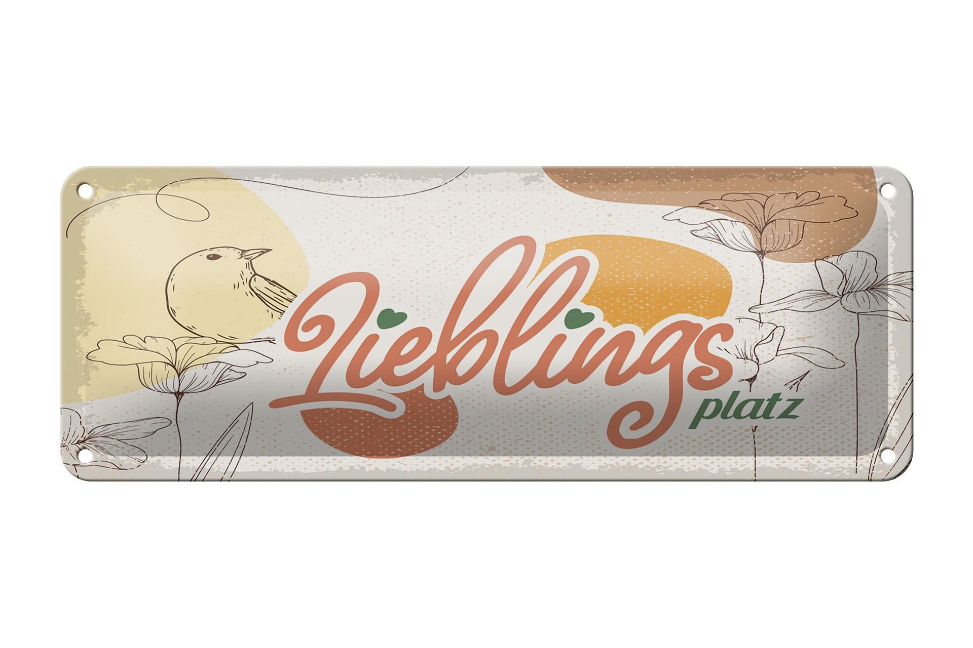 Blechschild Hinweis 27x10 cm Lieblingsplatz Blumen Vogel Deko Schild