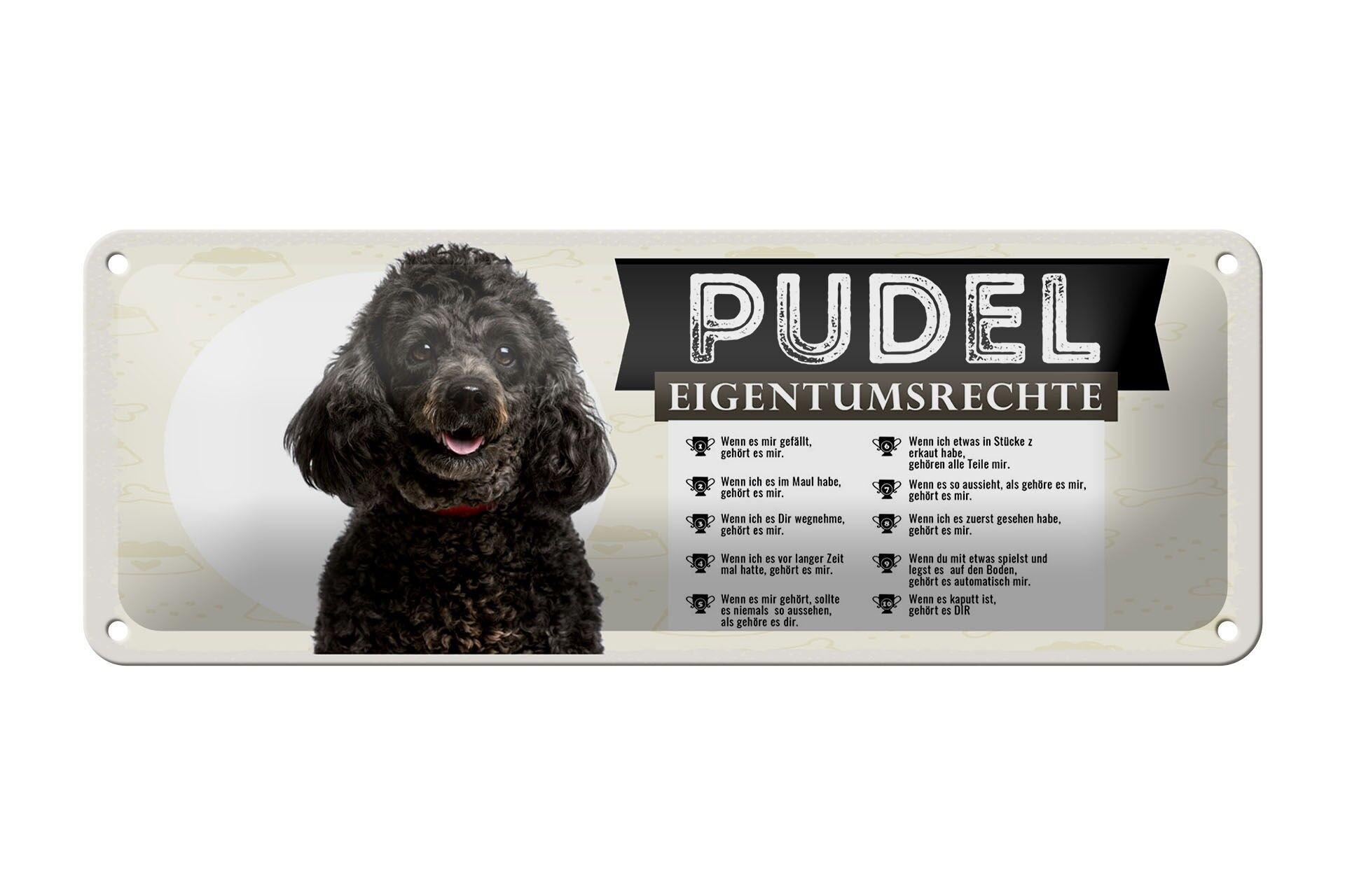 Metal sign dog 27x10 cm poodle property rights decorative sign