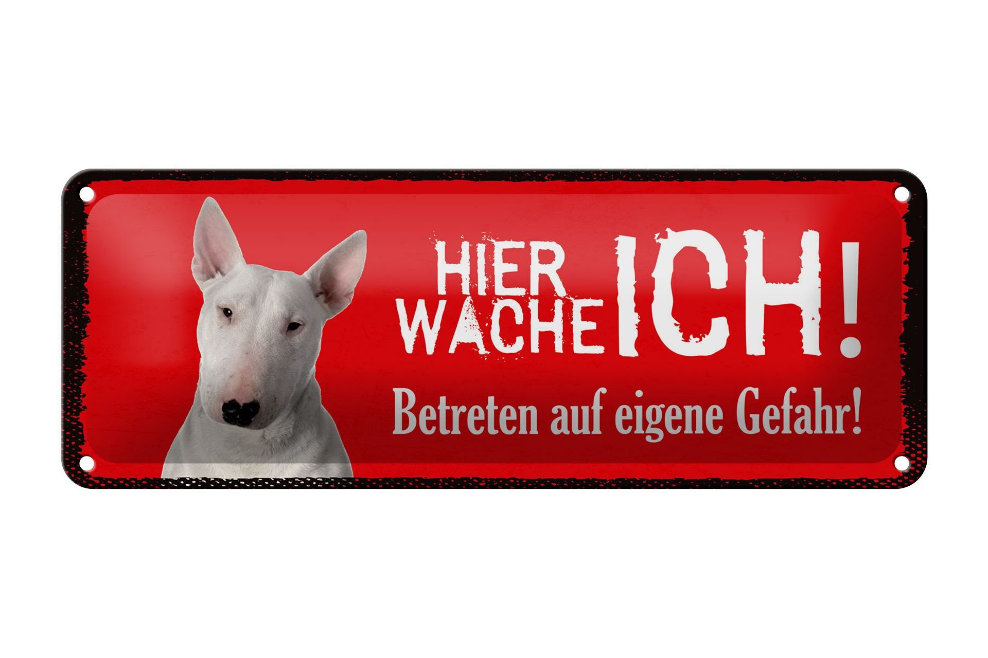 Cartello in latta con scritta 27x10 cm Eccomi qui Bull Terrier cartello decorativo