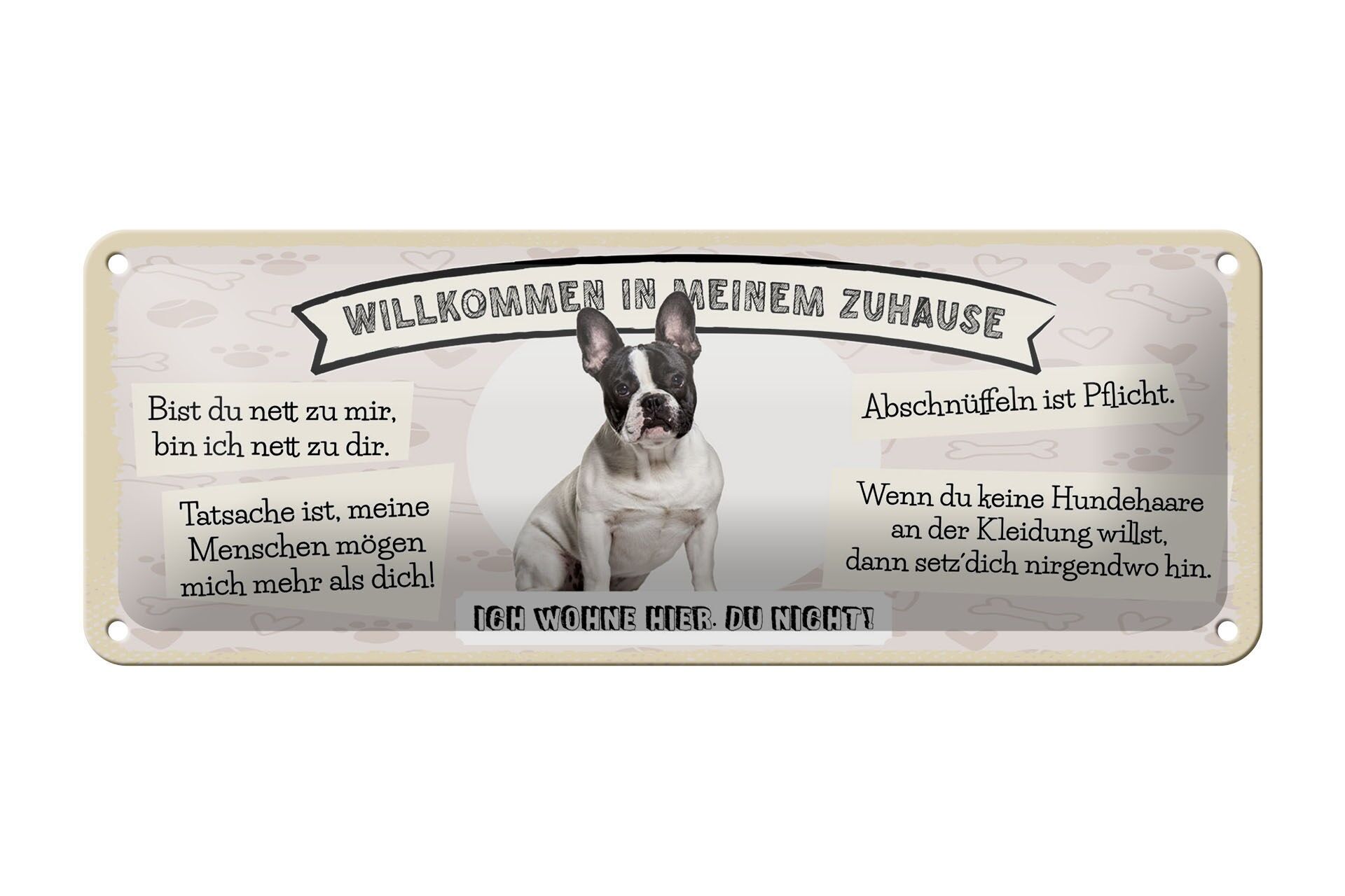 Cartello in latta con la scritta 27x10 cm Benvenuti a casa mia cane Bulldog francese