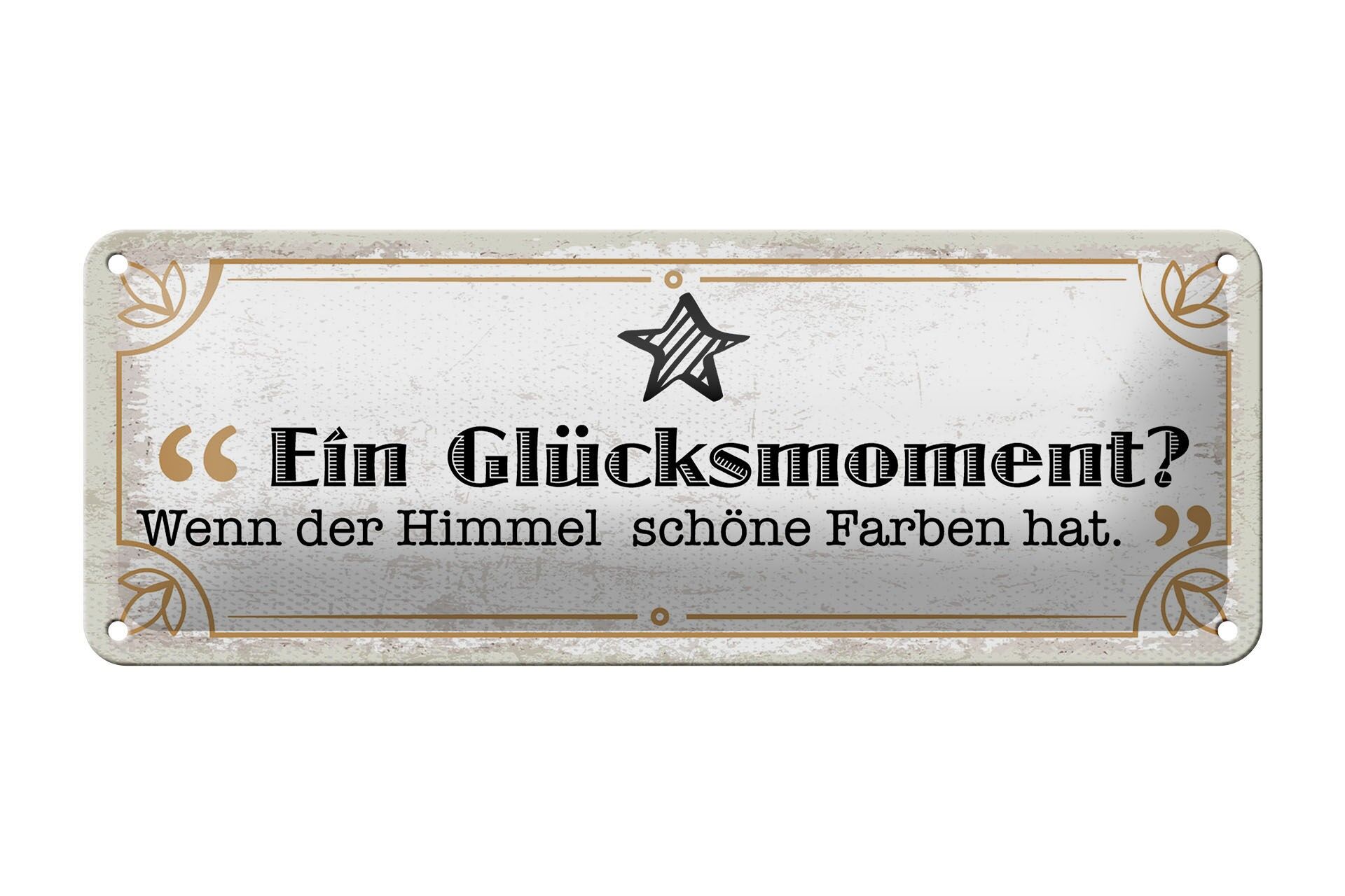 Plaque en tôle 27x10 cm avec inscription « Moment de bonheur quand le ciel a de belles couleurs »