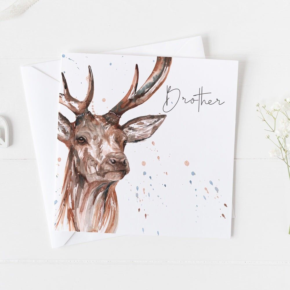 Stag 'Brother' Watercolour Design Greeting Card