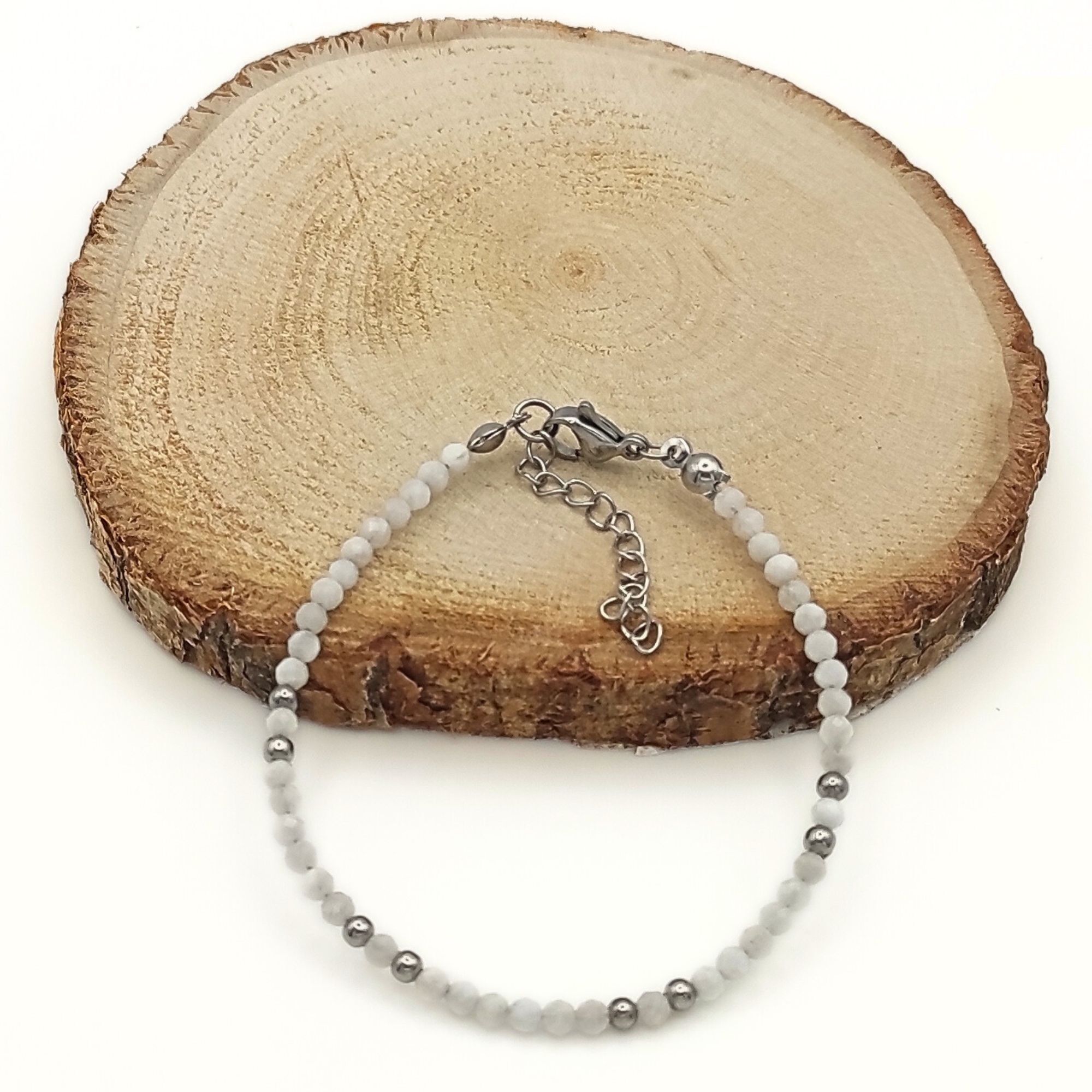 bracciale donna pietre naturali PIETRA DI LUNA perle sfaccettate 3mm