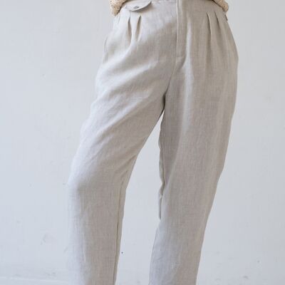 Pantaloni plissettati in lino beige Bijoux