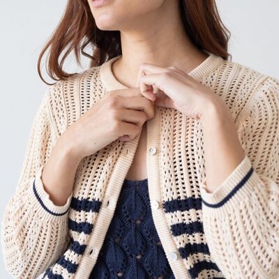 Bibi Openwork Cardigan Two-tone Beige