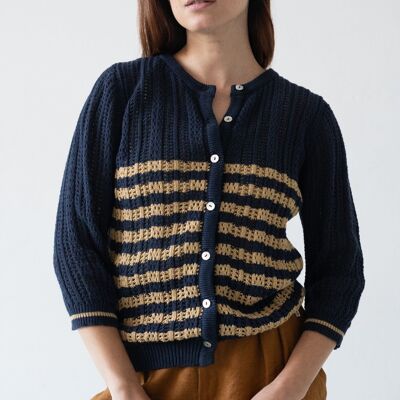Bibi Openwork Cardigan Two-tone Blue