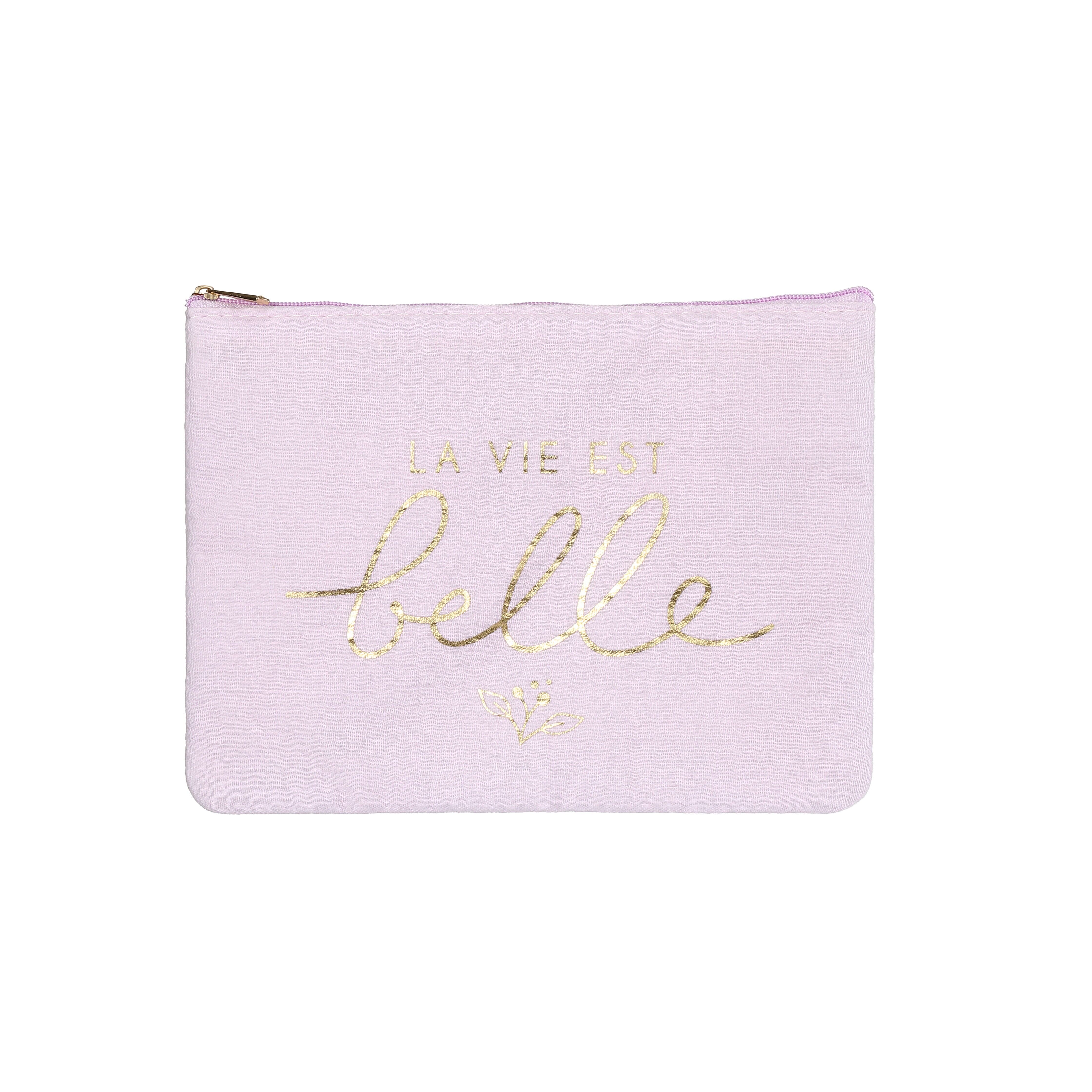 Pastellfarbener Stoffbeutel mit goldener Schrift