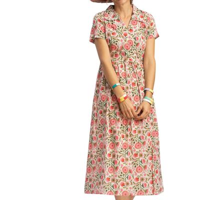 Abito lungo avvolgente "Janet rose" con maniche corte, cotone, SMLXL