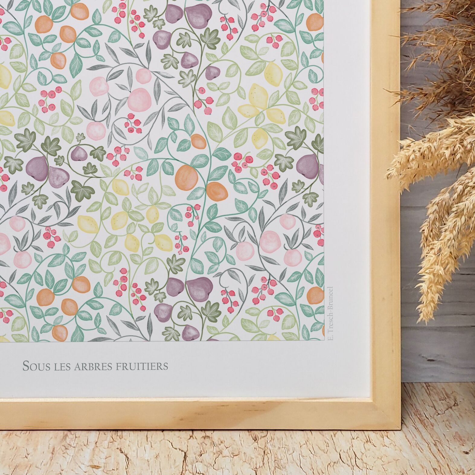 Póster con motivos vegetales · "Bajo los árboles frutales"