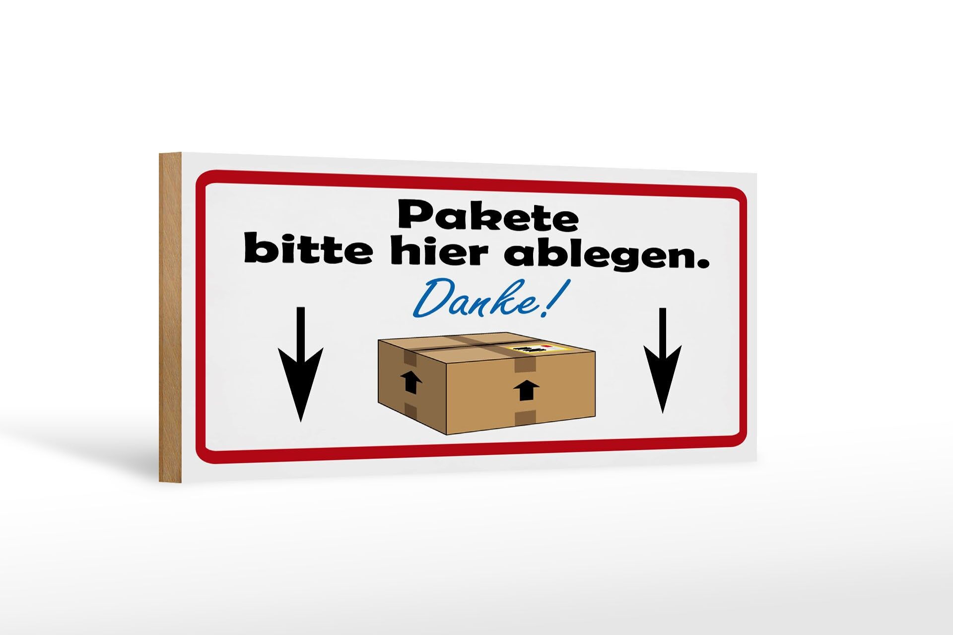 Cartello in legno con la scritta 27x10 cm pacchi per favore qui firmare