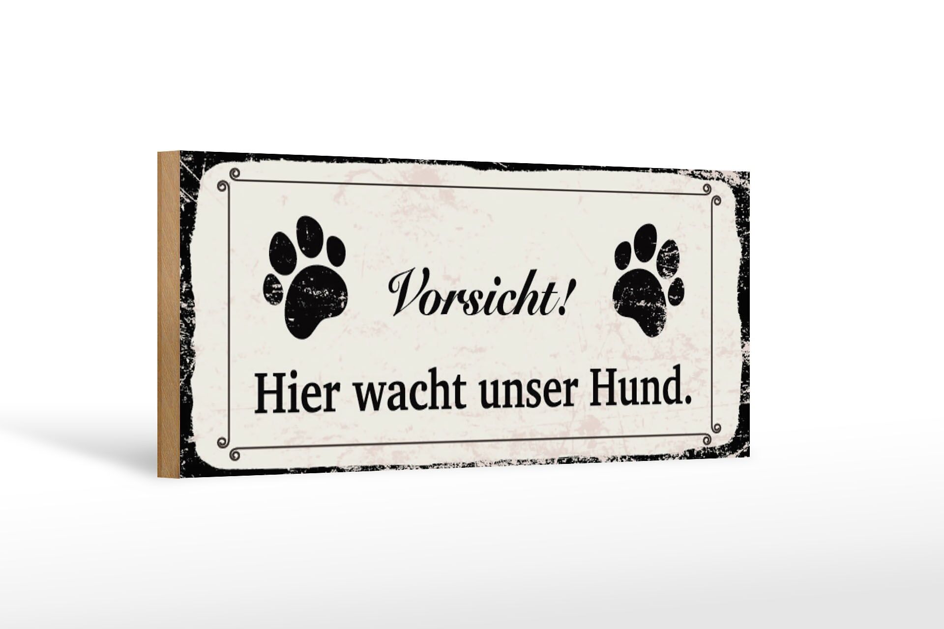 Cartello in legno avviso 27x10 cm Attenzione qui cane da guardia cartello
