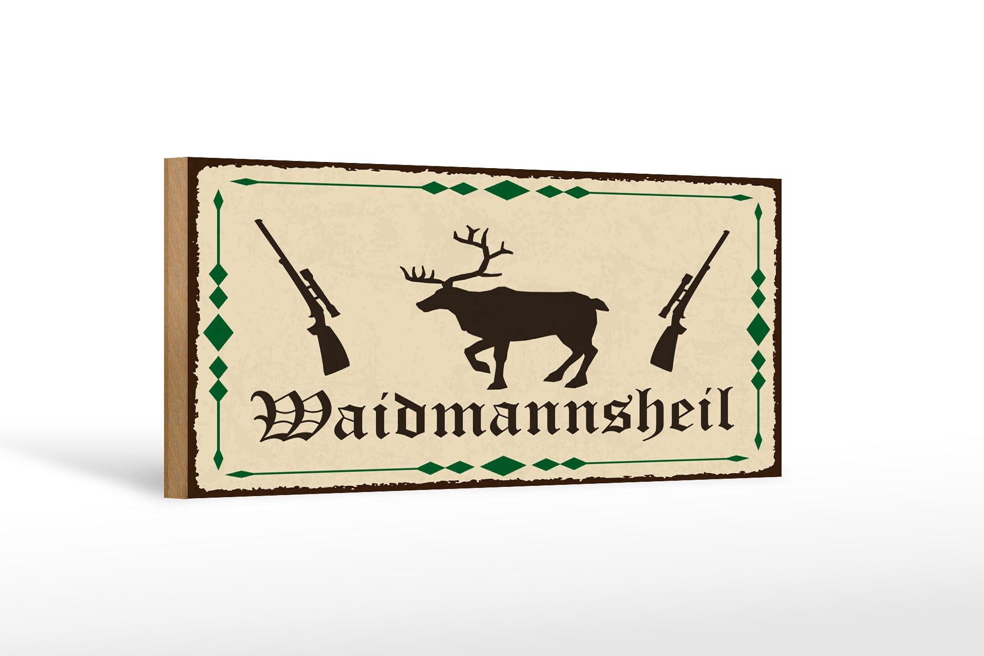 Panneau en bois 27x10 cm avec inscription « Waidmannsheil Hunter Greeting »
