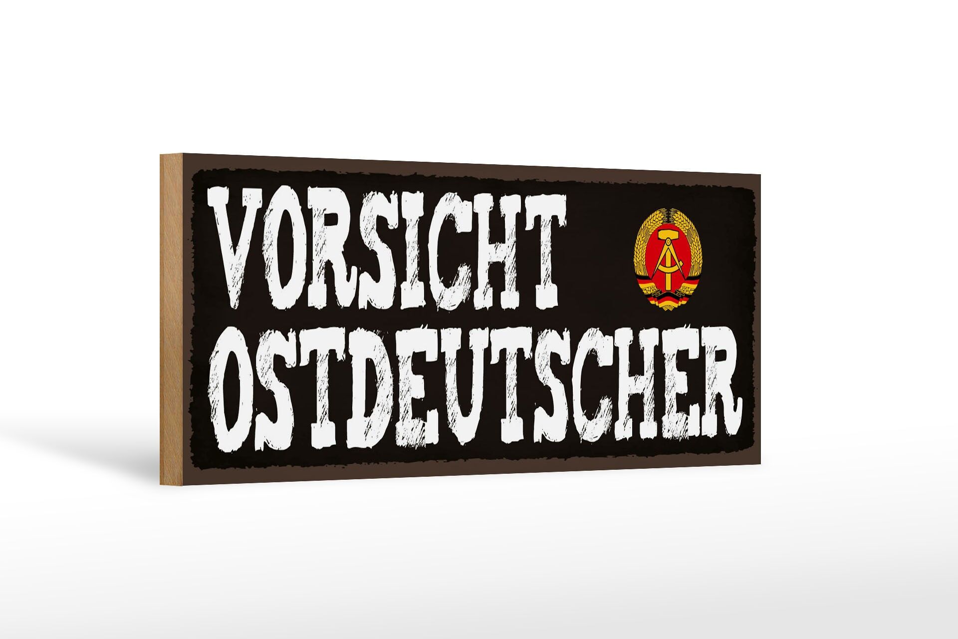 Letrero de madera de 27 x 10 cm, precaución, señal decorativa de Alemania del Este
