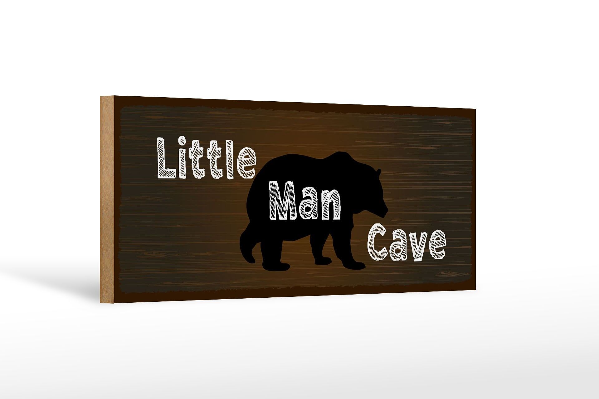Holzschild Spruch 27x10 cm little man cave Bär Deko Schild