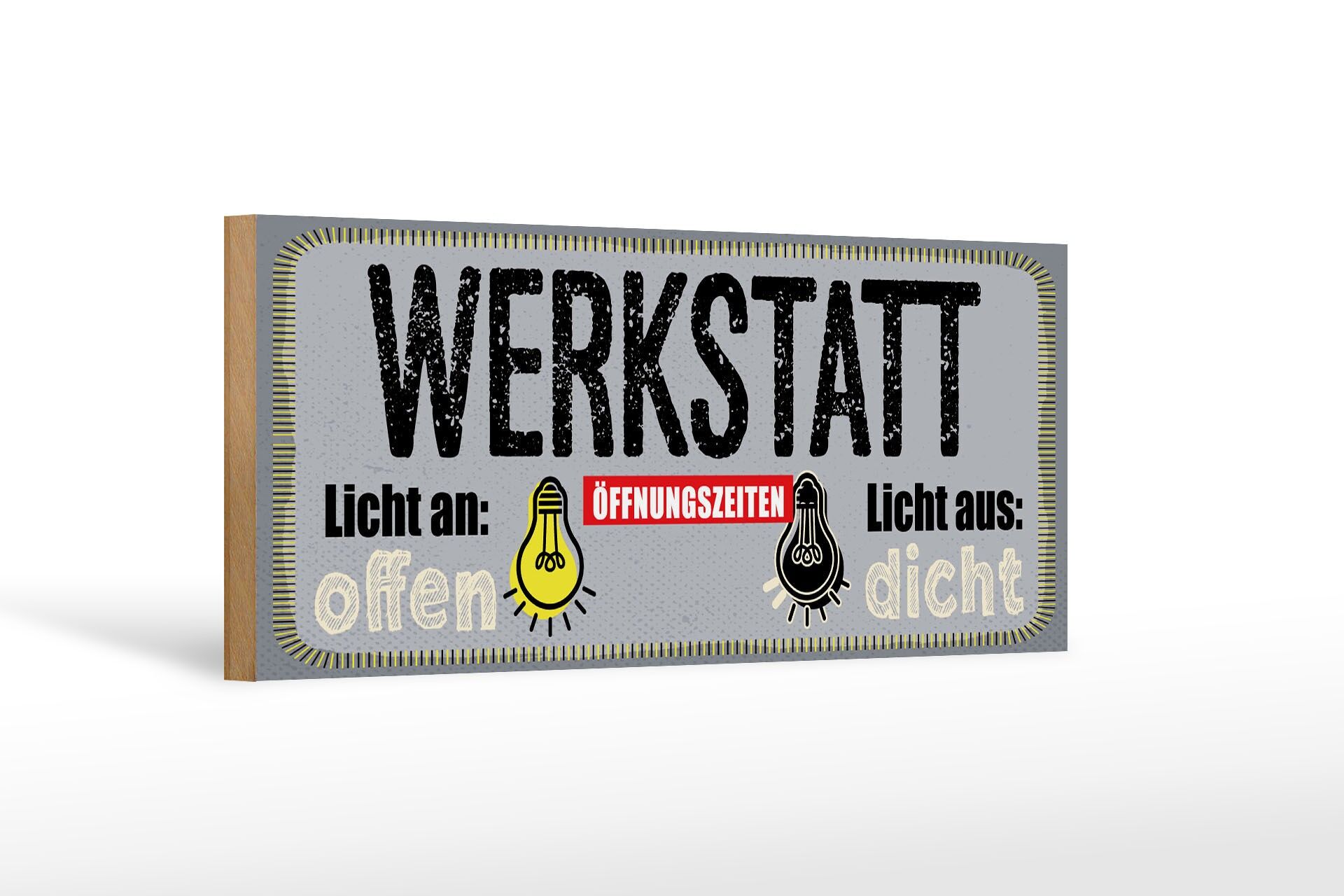 Panneau en bois 27x10 cm avec inscription atelier lumière allumée ouverte lumière éteinte fermée