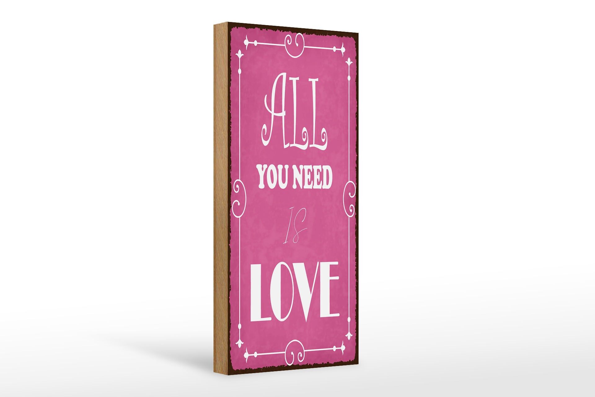 Cartello in legno con scritta 27x10 cm All you need is Love cartello decorativo rosa