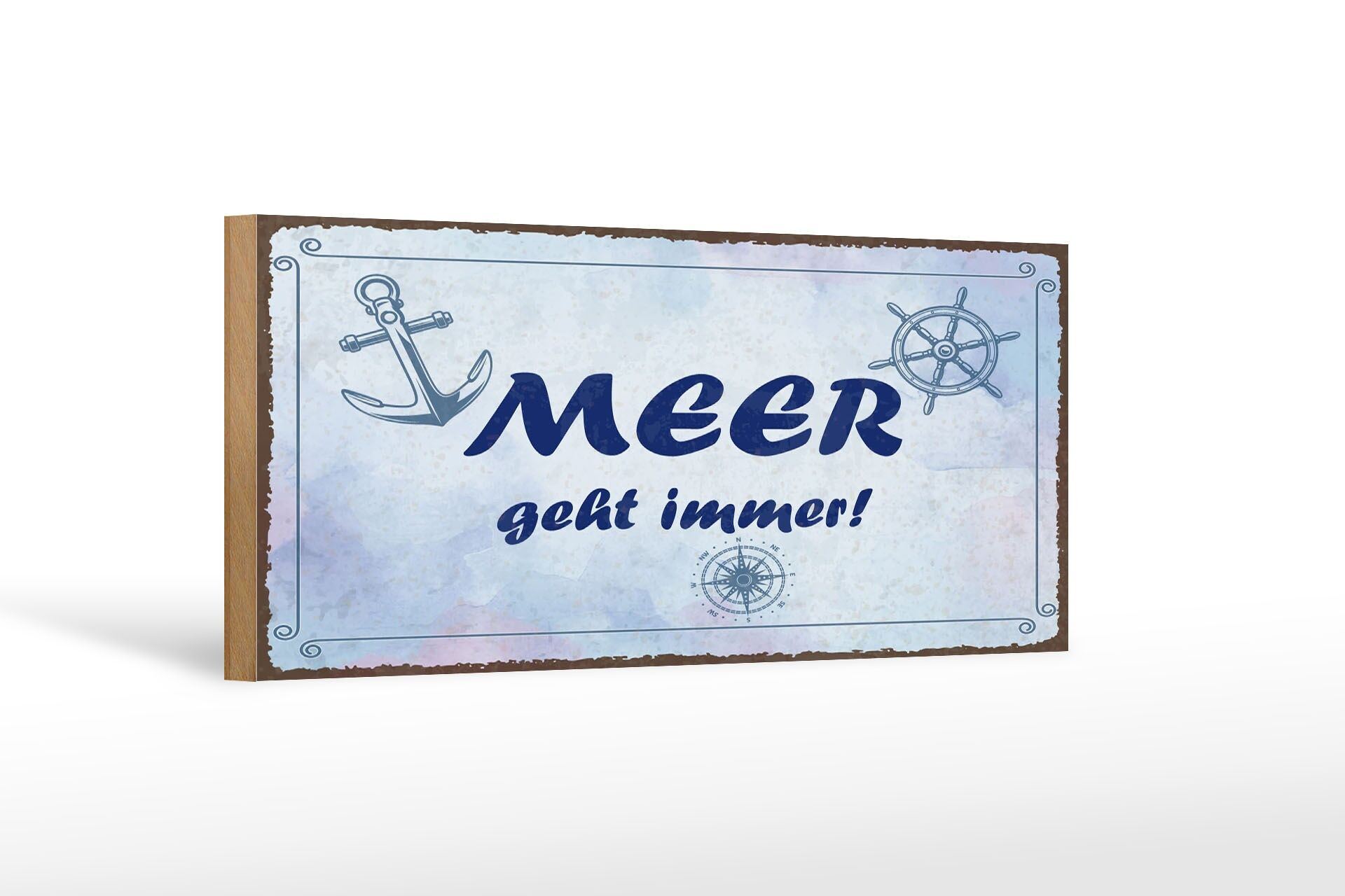Cartello in legno con scritta 27x10 cm il mare va sempre ancora cartello decorativo