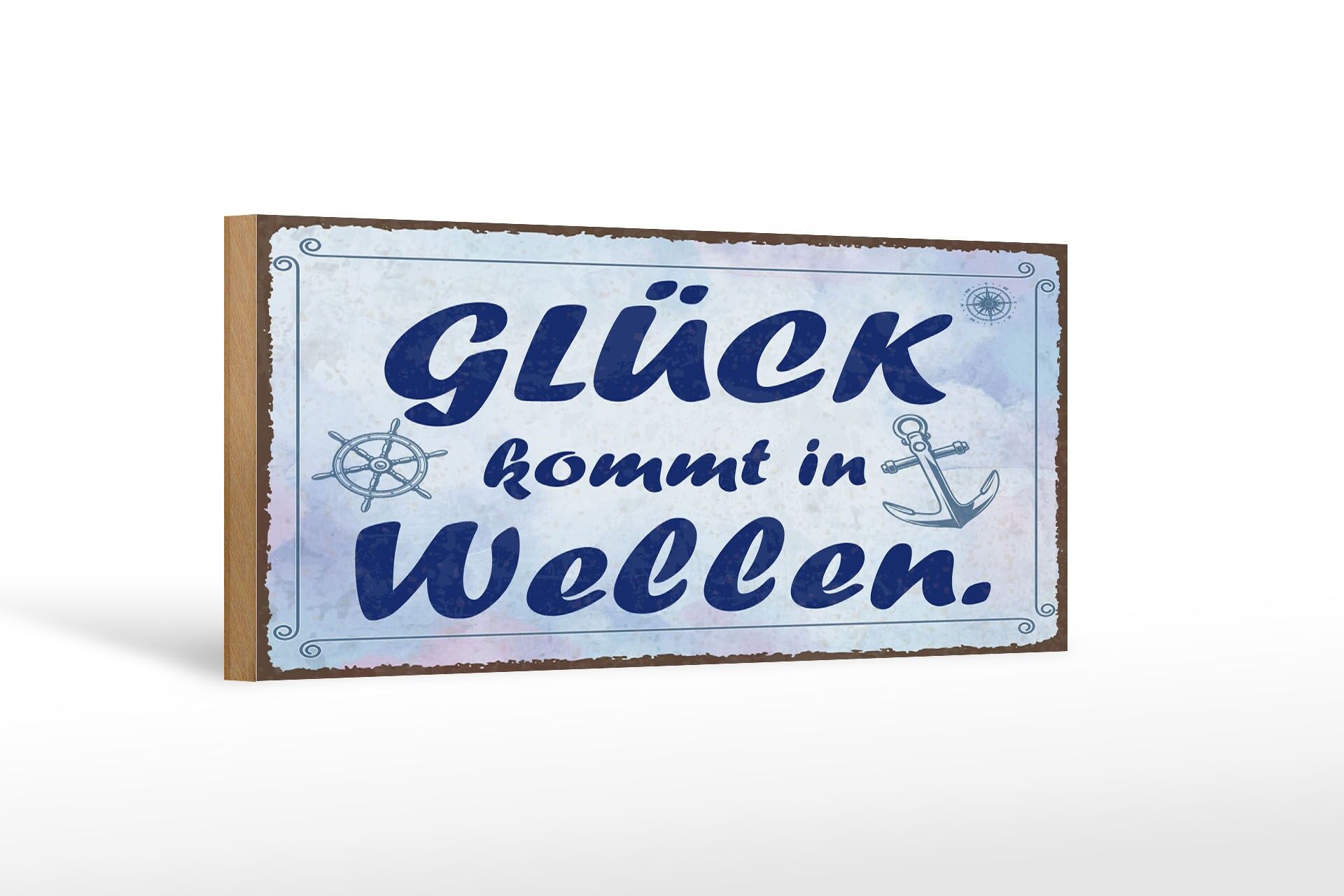 Cartello in legno con scritta 27x10 cm La felicità arriva a ondate cartello decorativo