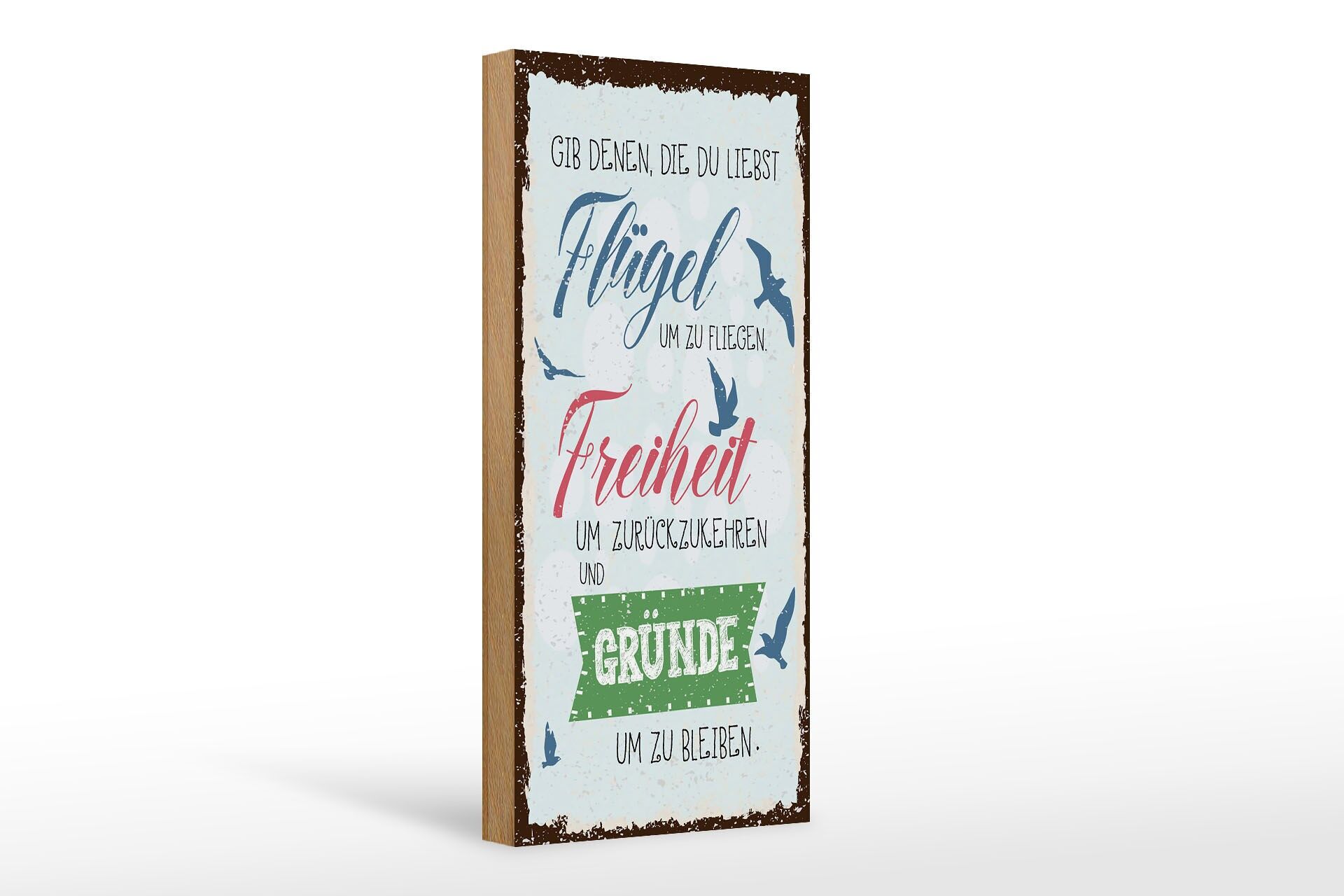 Cartello in legno con la scritta 27x10 cm ali per volare libertà di ritorno