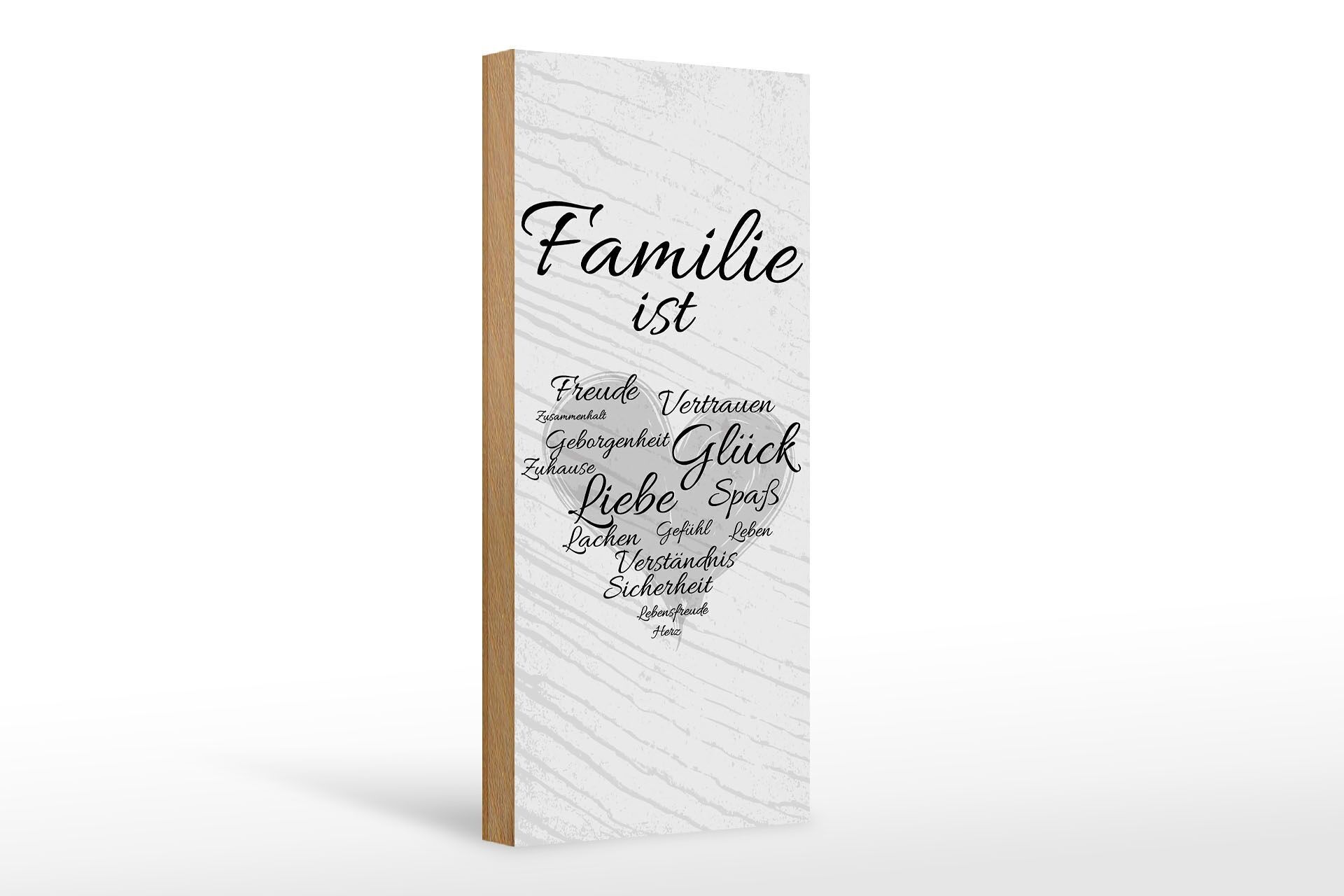 Holzschild Spruch 27x10 cm Familie ist Freude Vertrauen Glück Spaß Deko Schild
