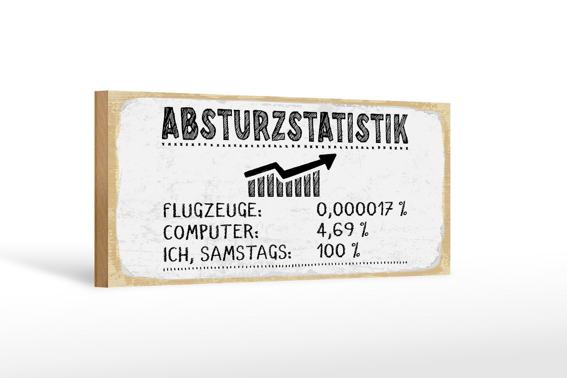Holzschild Spruch 27x10 cm Absturzstatistik Flugzeuge Computer Ich, Samstags