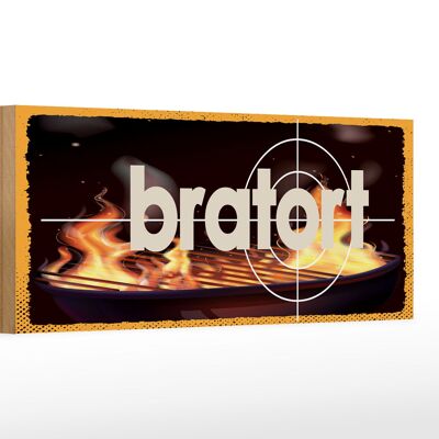 Letrero de madera de 27 x 10 cm con texto "Asador, parrilla, fuego, decoración".