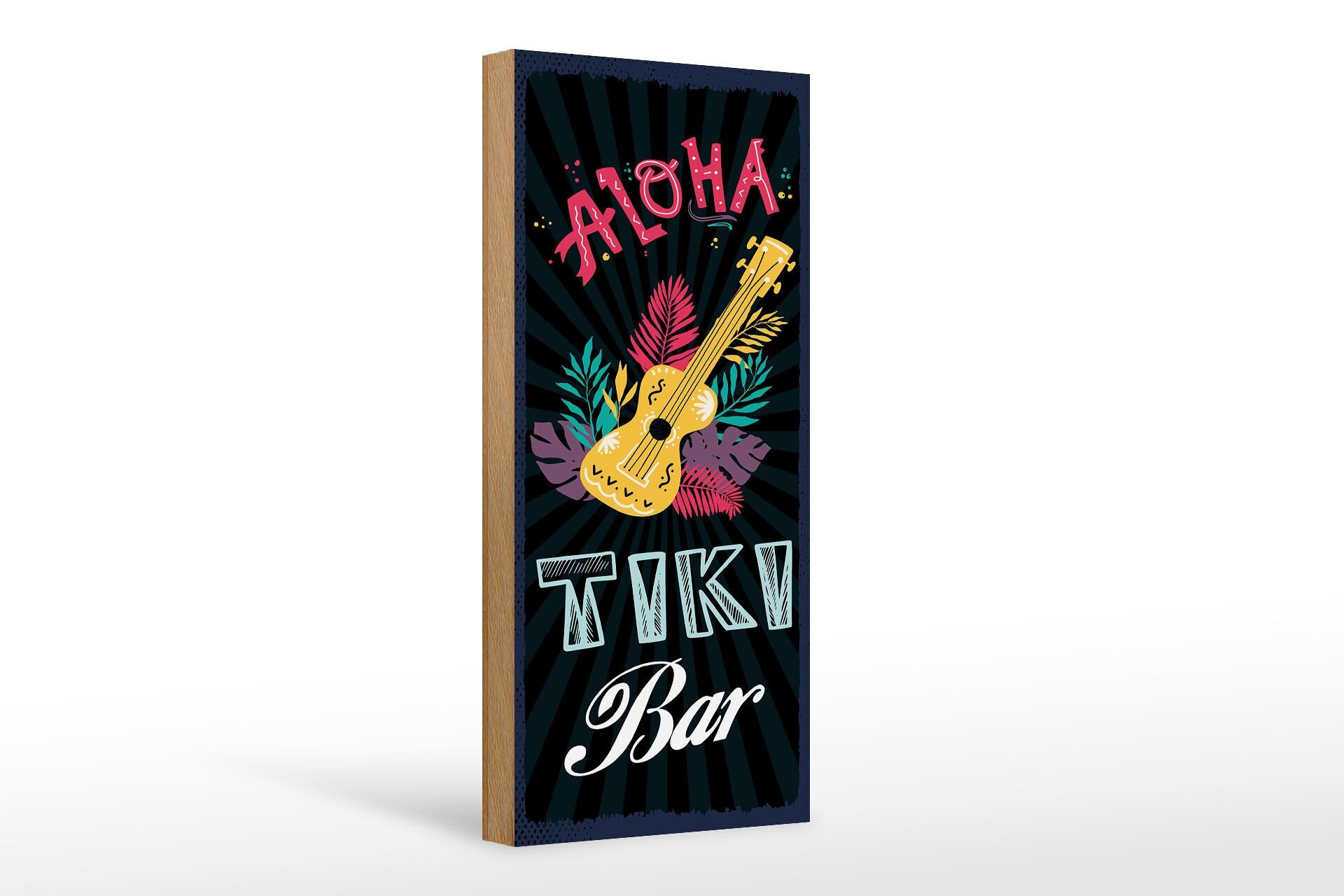 Cartello in legno 27x10 cm Aloha Tiki Bar Cartello decorativo chitarra
