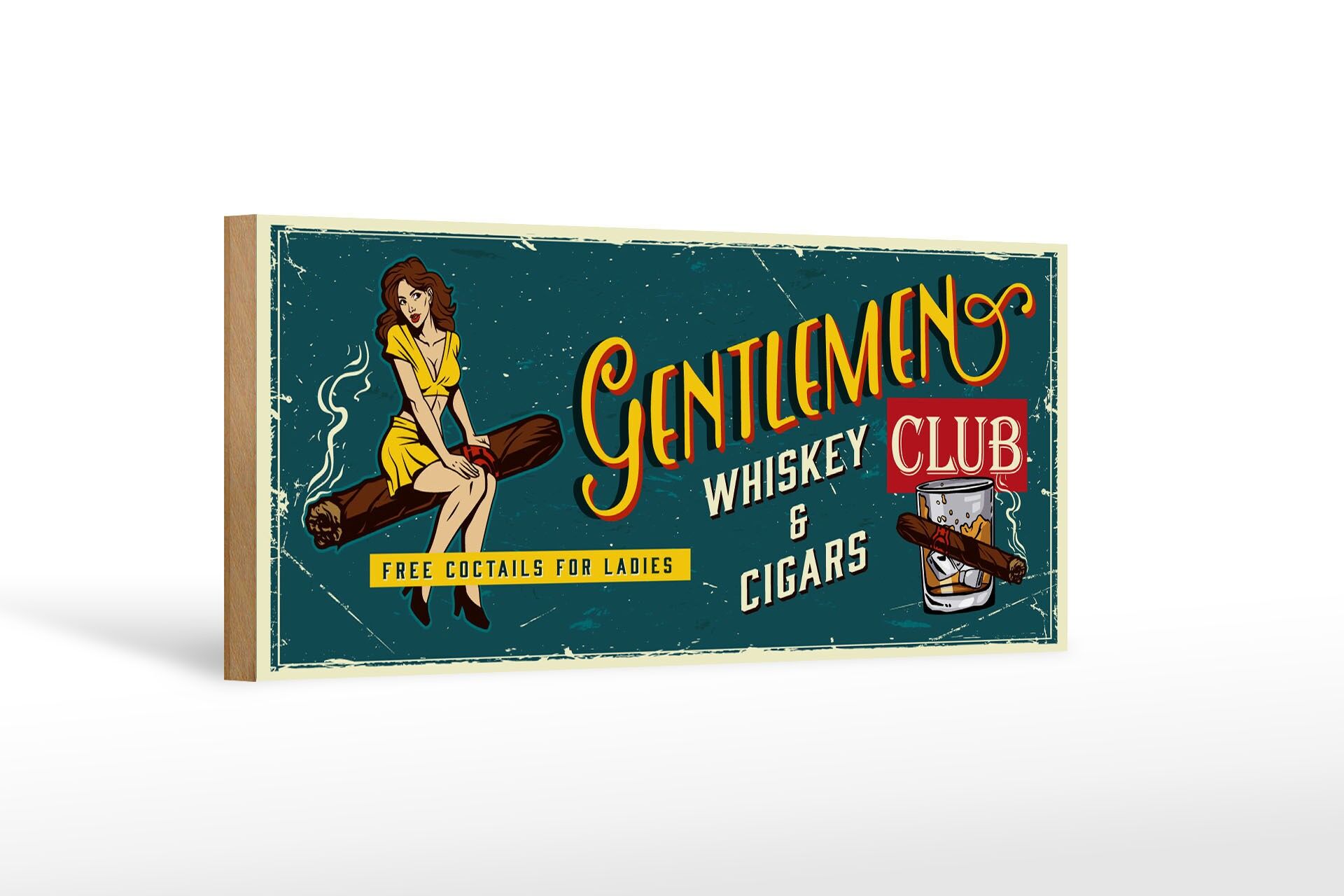 Cartello in legno con scritta 27x10 cm Gentlemen whisky and cigars club cartello decorativo