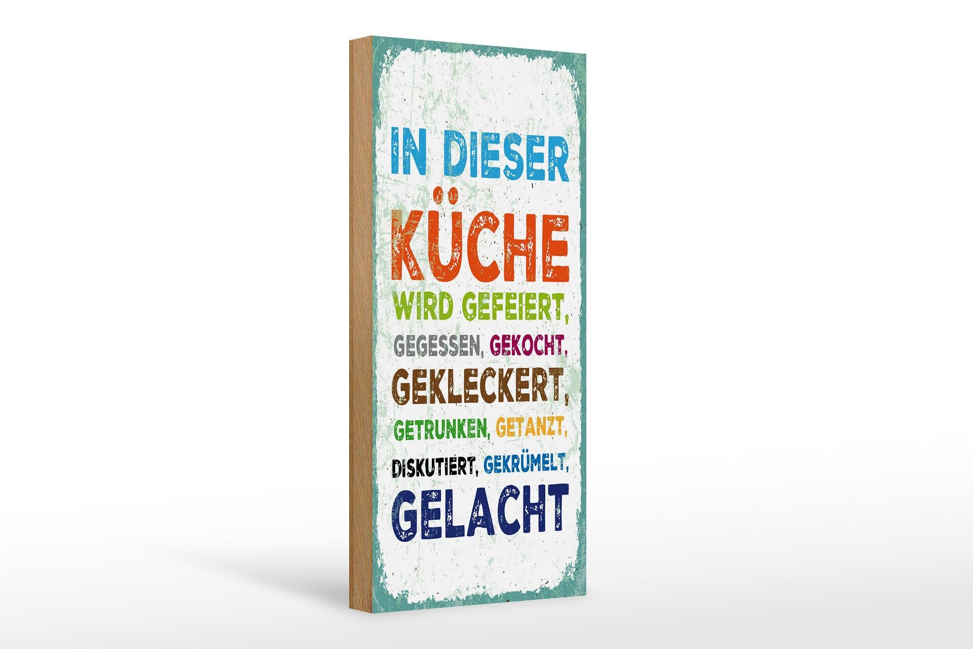Cartello in legno con scritta 27x10 cm In questa cucina si festeggia, si mangia, si ride