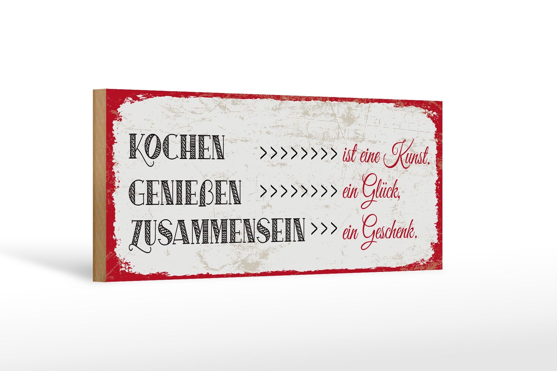Cartello in legno con scritta 27x10 cm Cucinare è un'arte Stare insieme è un dono
