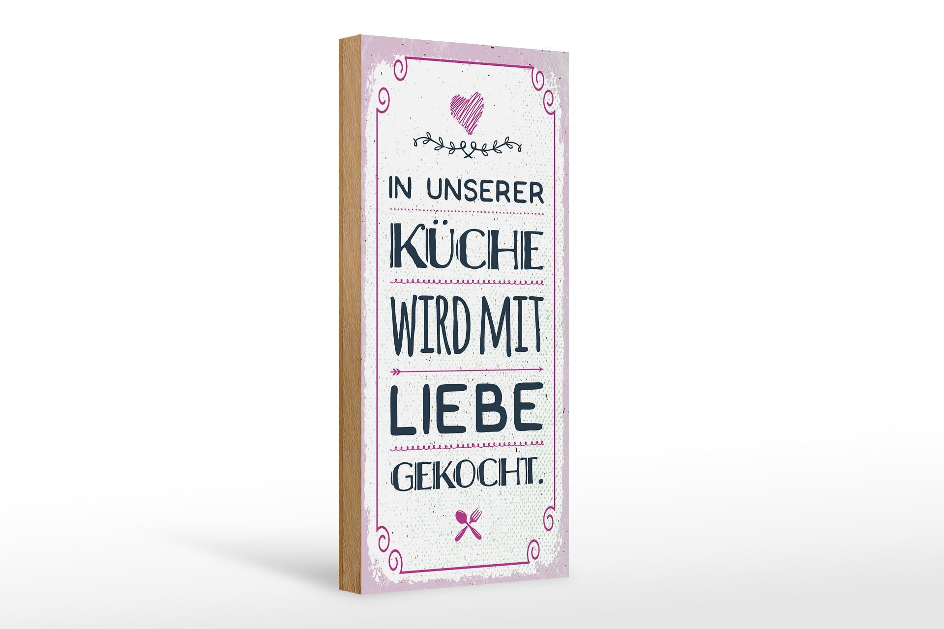 Cartello in legno con la scritta 27x10 cm Nella nostra cucina cuciniamo con amore cartello decorativo