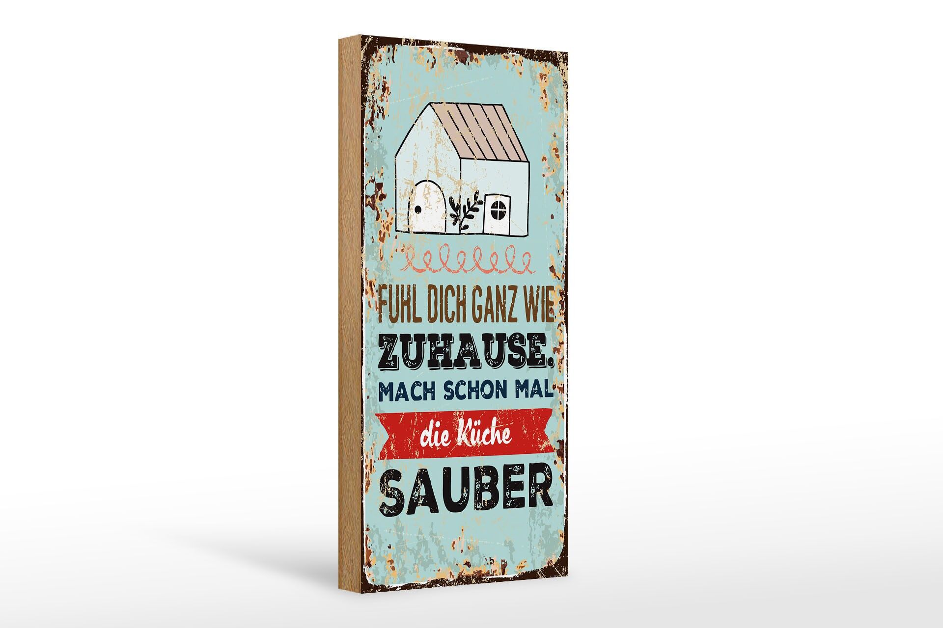 Cartello in legno con scritta 27x10 cm Sentiti a casa tua Pulisci la cucina