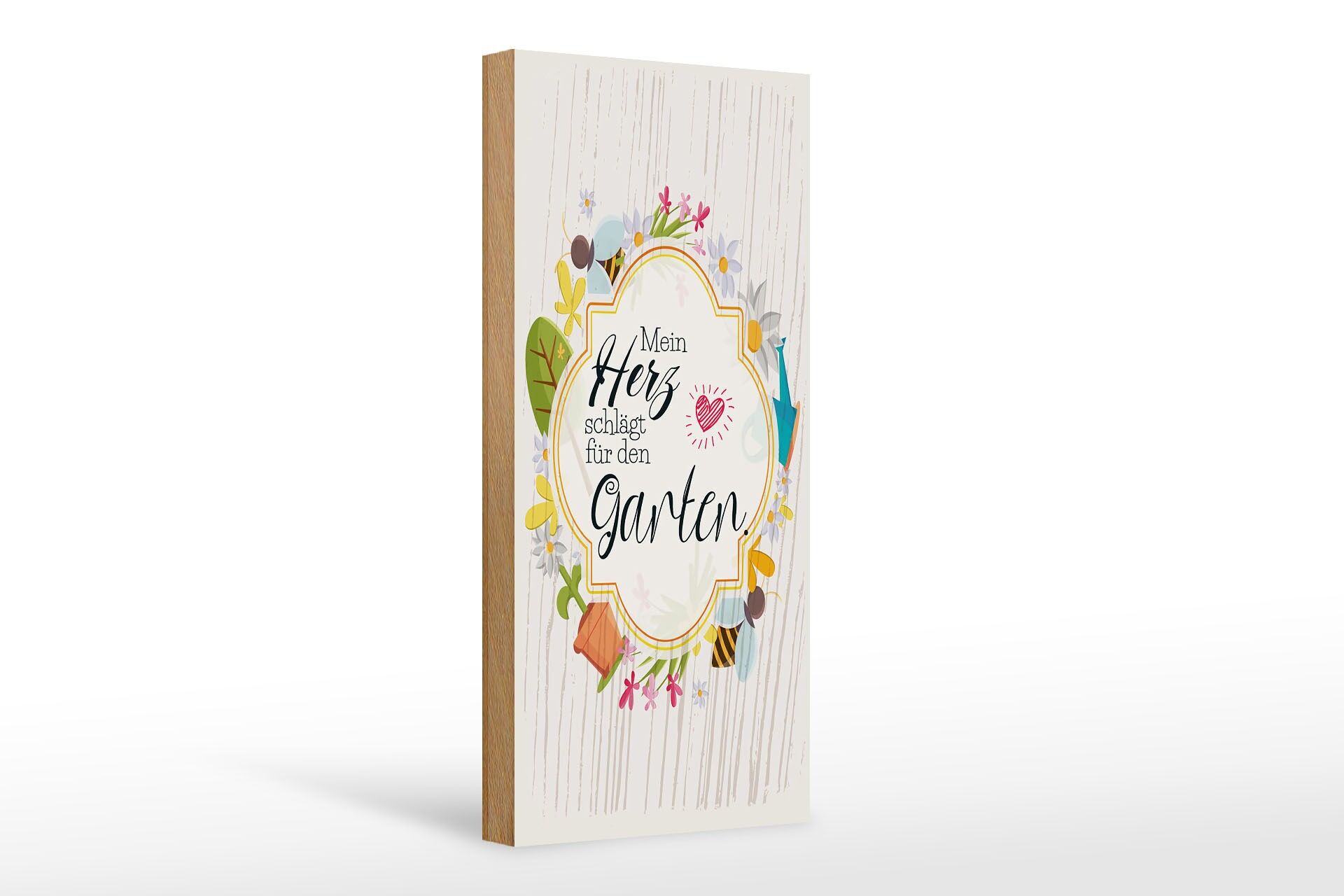 Cartello in legno con scritta 27x10 cm Il mio cuore batte per il giardino cartello decorativo