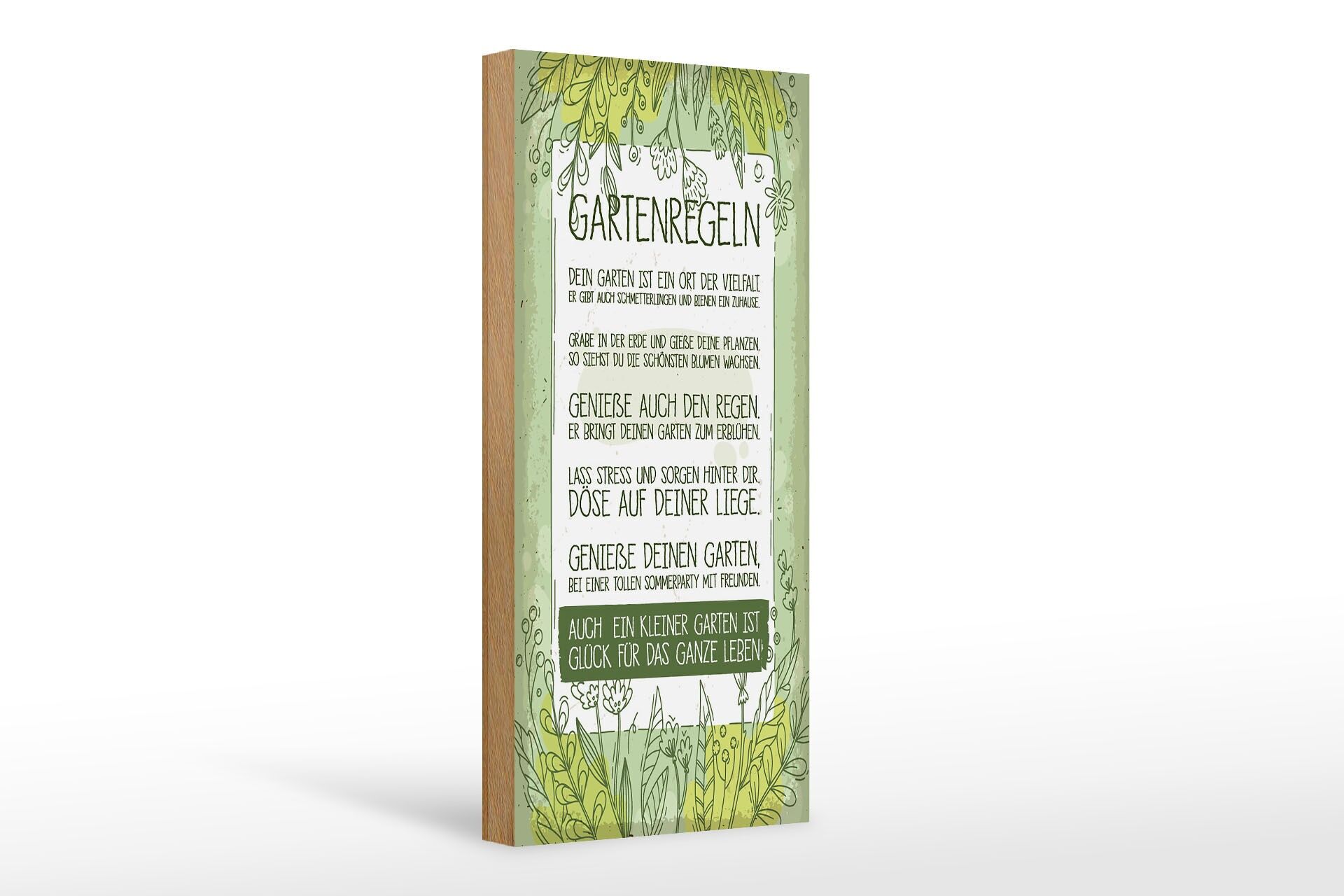 Letrero de madera de 27 x 10 cm que dice "Reglas del jardín, incluso un jardín pequeño es un signo de felicidad".