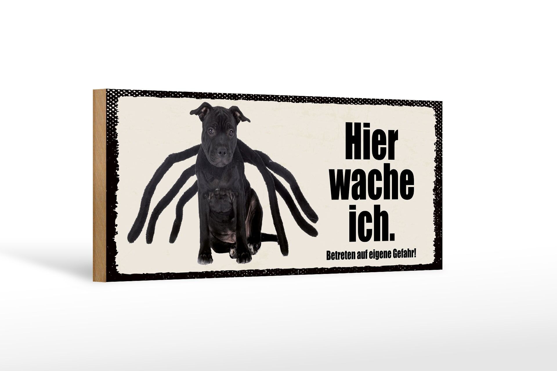 Cartello in legno con scritta 27x10 cm Eccomi di guardia Targa decorativa Spider Dog