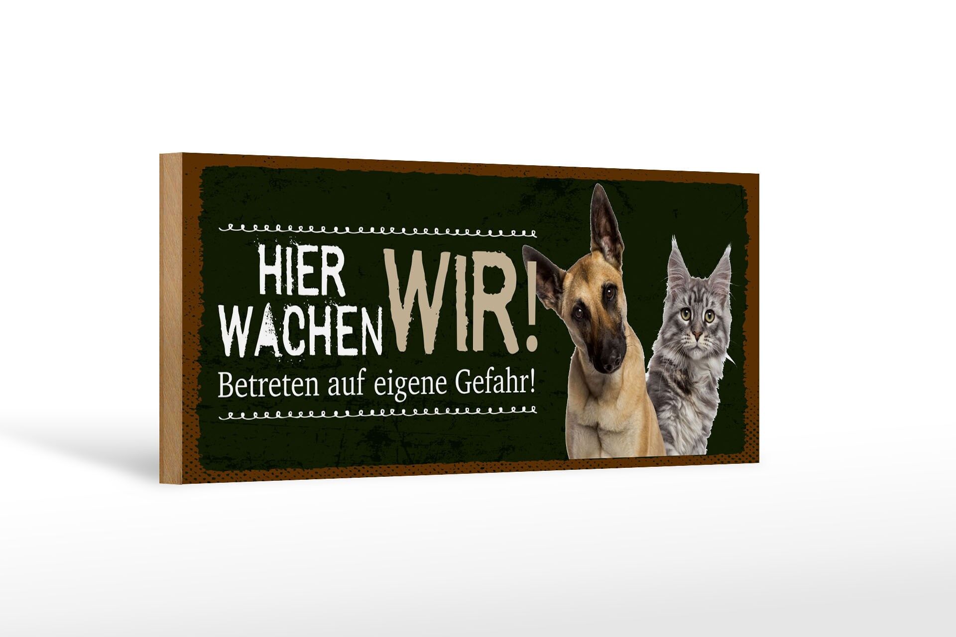 Cartello in legno con scritta 27x10 cm Qui vegliamo su cani e gatti cartello decorativo verde