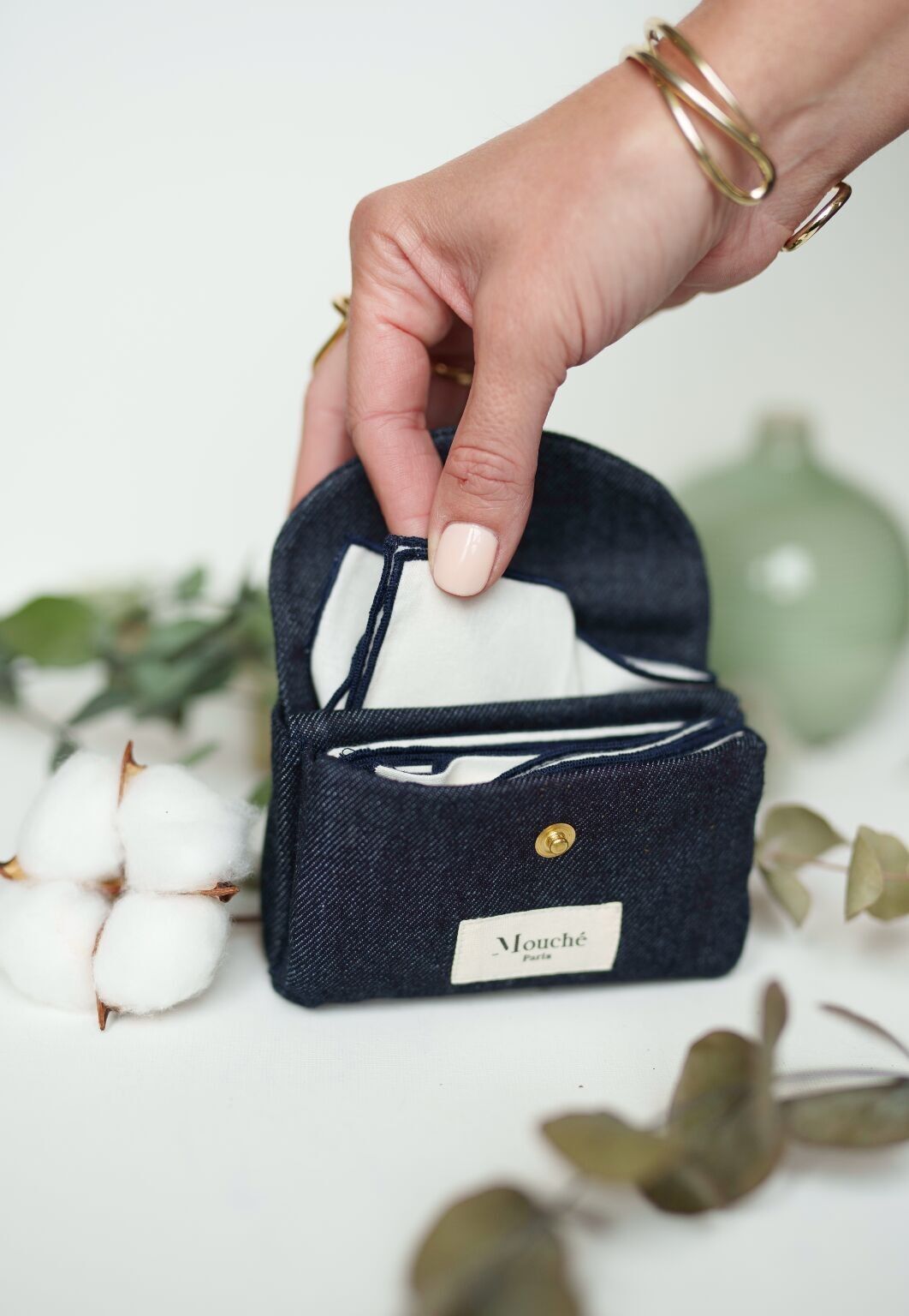 Estuche original e icónico de mezclilla para pañuelos desechables - Estuche con 6 pañuelos hechos de 100% algodón