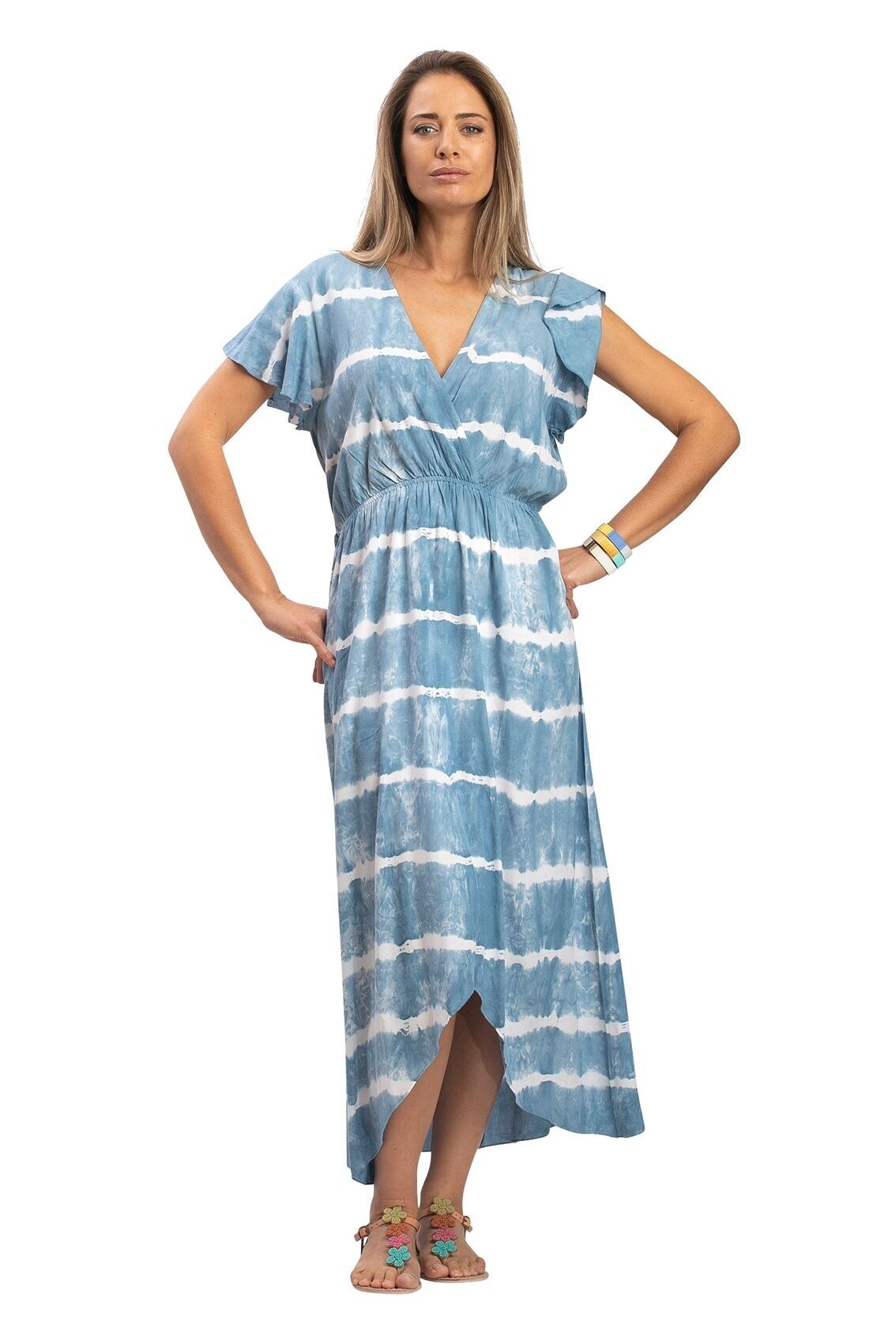 Robe L &quot;Tie x dye ciel&quot;,coeur croisé,elastiq taille,ceinture,mc,court dev