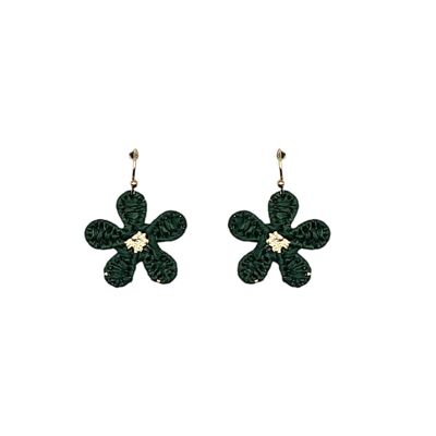 Orecchini a gancio con fiore in rafia verde smeraldo