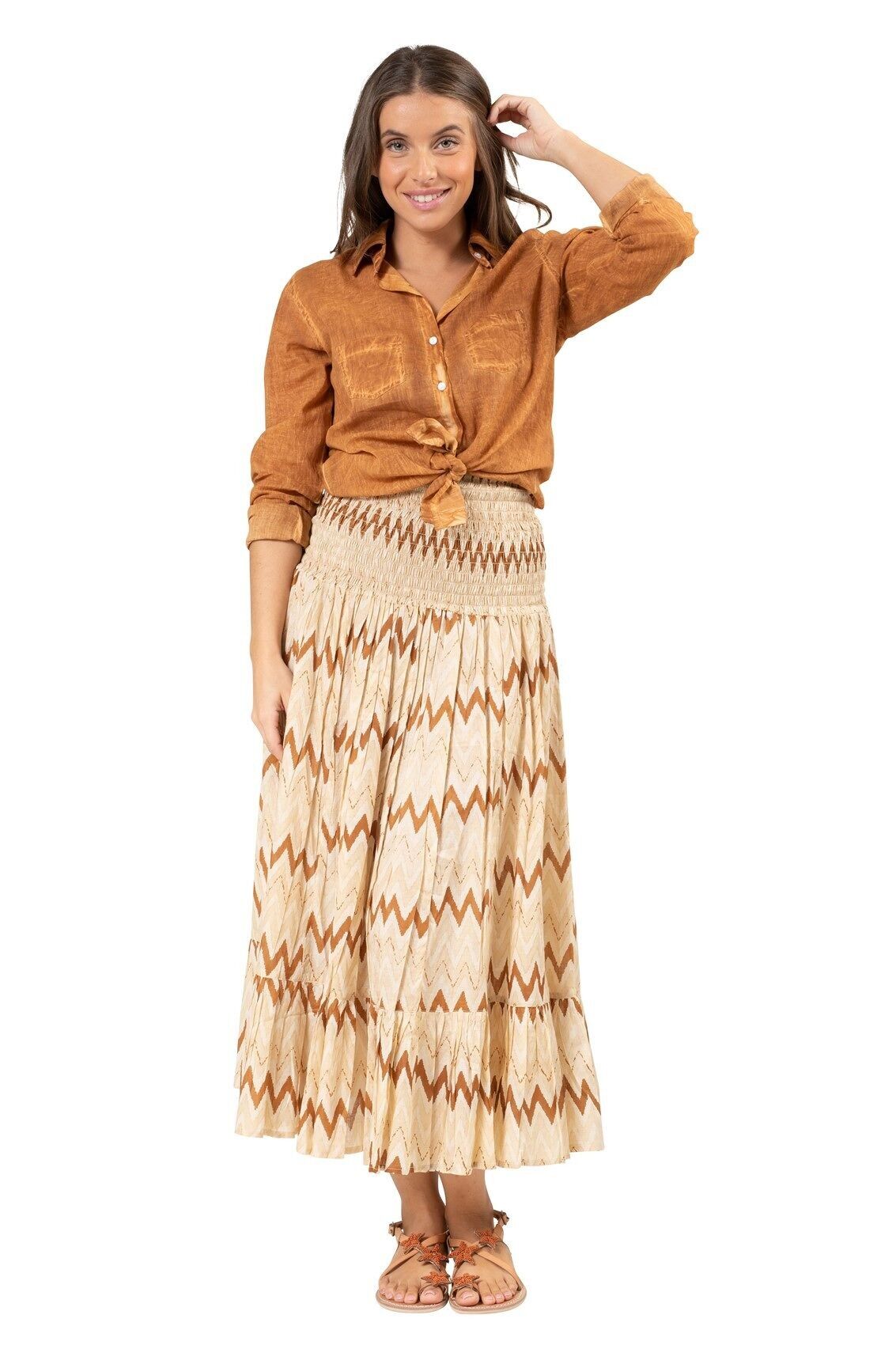 Abito/gonna Mid-L &quot;ZAG Beige Dulce&quot;, petto/vita arricciati, senza maniche, 1 volant, cot