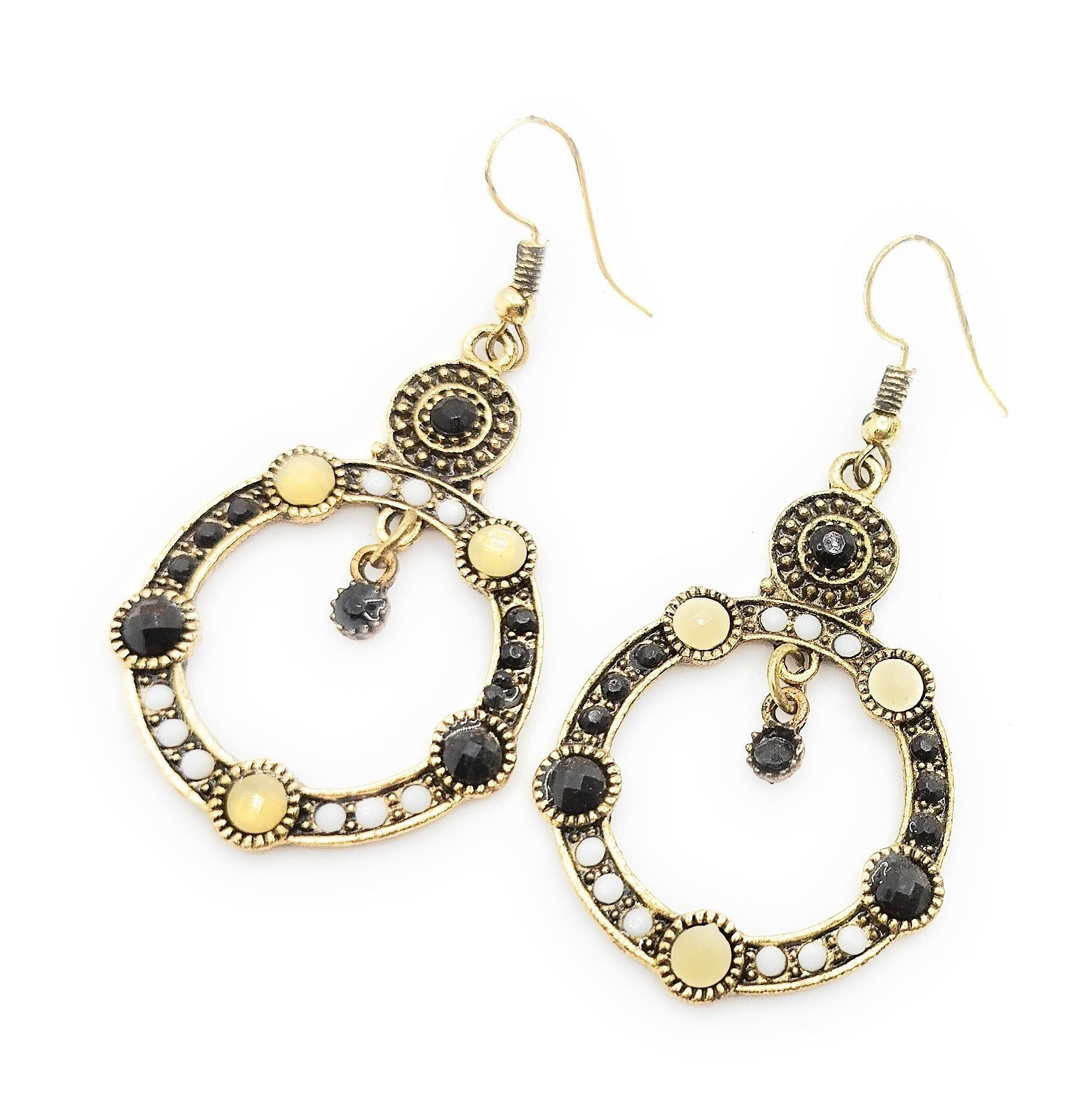 Long Gold Earrings · Black White Gold Hoop