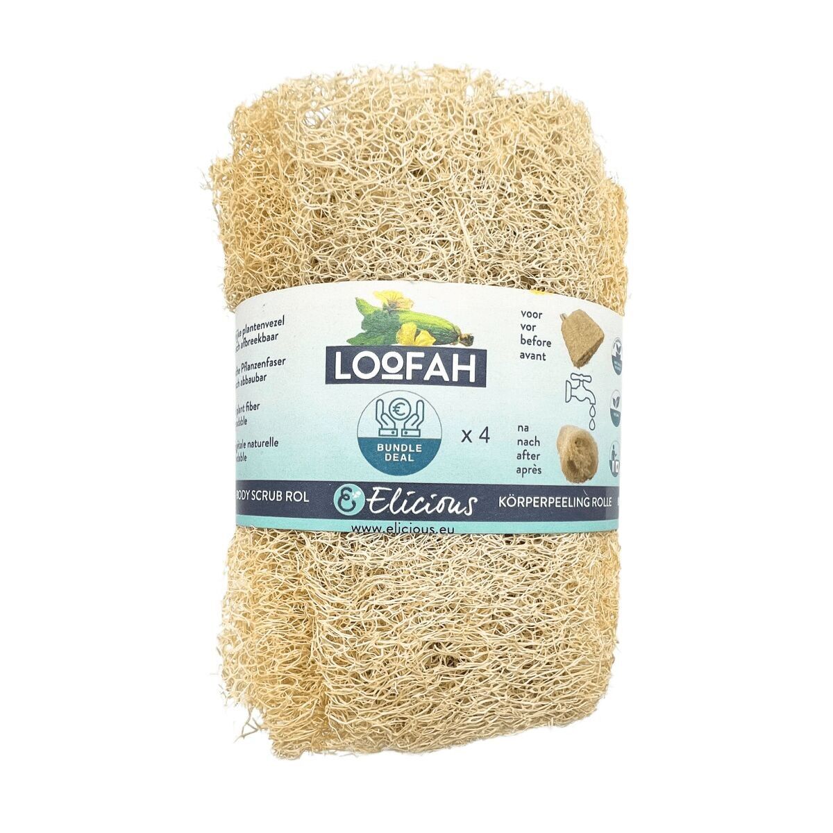 Biologisch abbaubarer Luffaschwamm – Vorteilspackung 4x Körperpeelingrolle