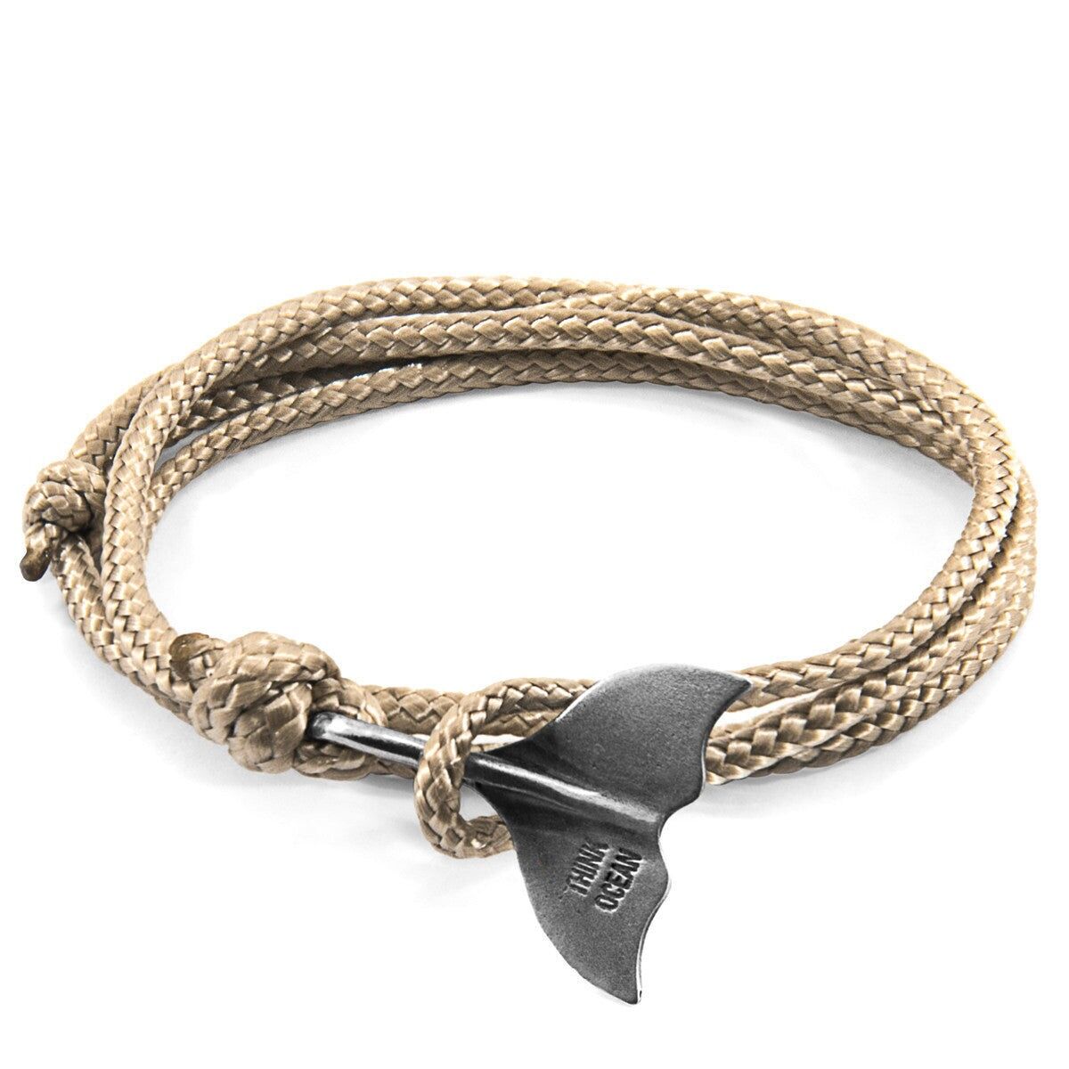 Sandbraunes Think Ocean Big Whale Silber- und Seilarmband