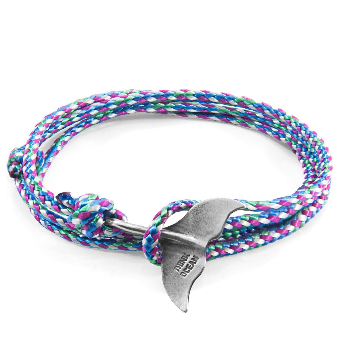Mehrfarbiges Think Ocean Big Whale Silber- und Seilarmband