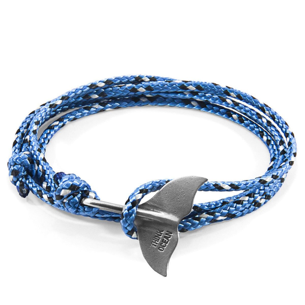 Blaues Think Ocean Big Whale Silber- und Seilarmband