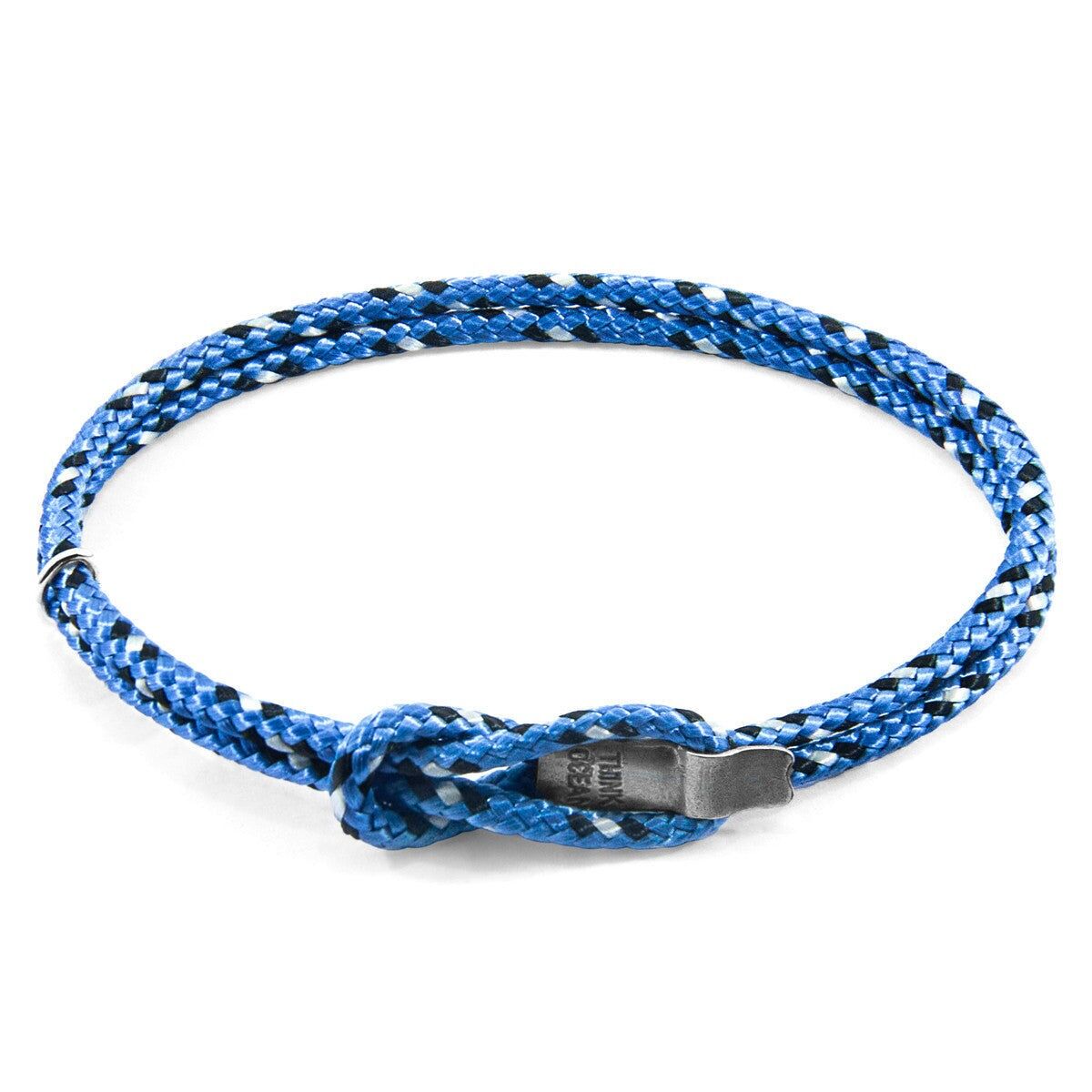 Blaues Think Ocean Signature-Armband aus Silber und Seil