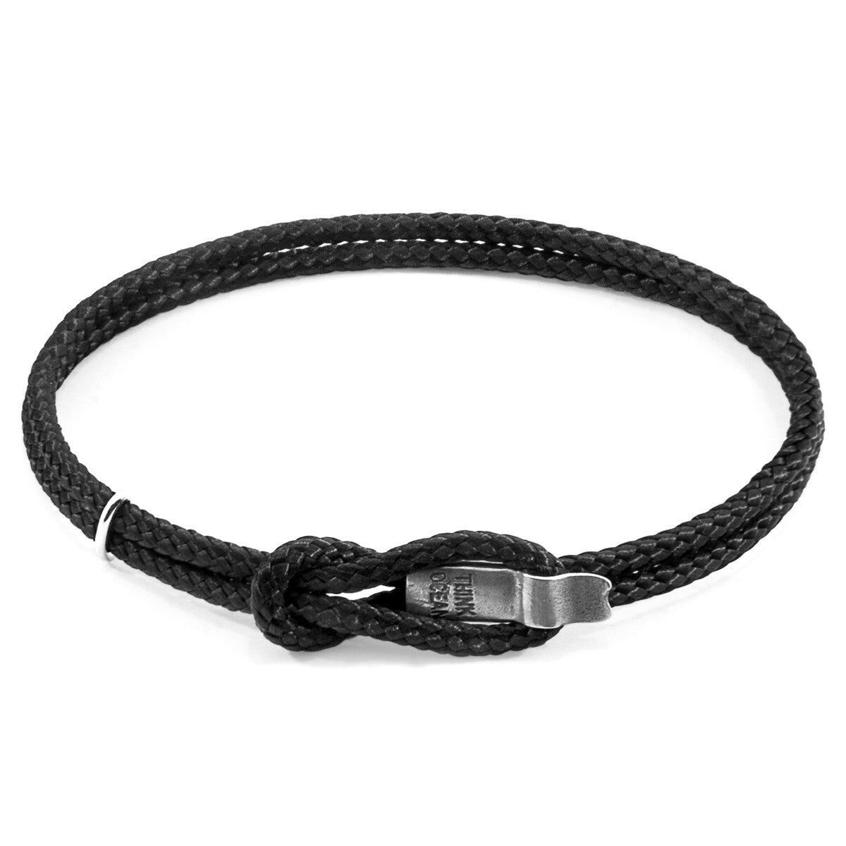 Schwarzes Think Ocean Signature-Armband aus Silber und Seil