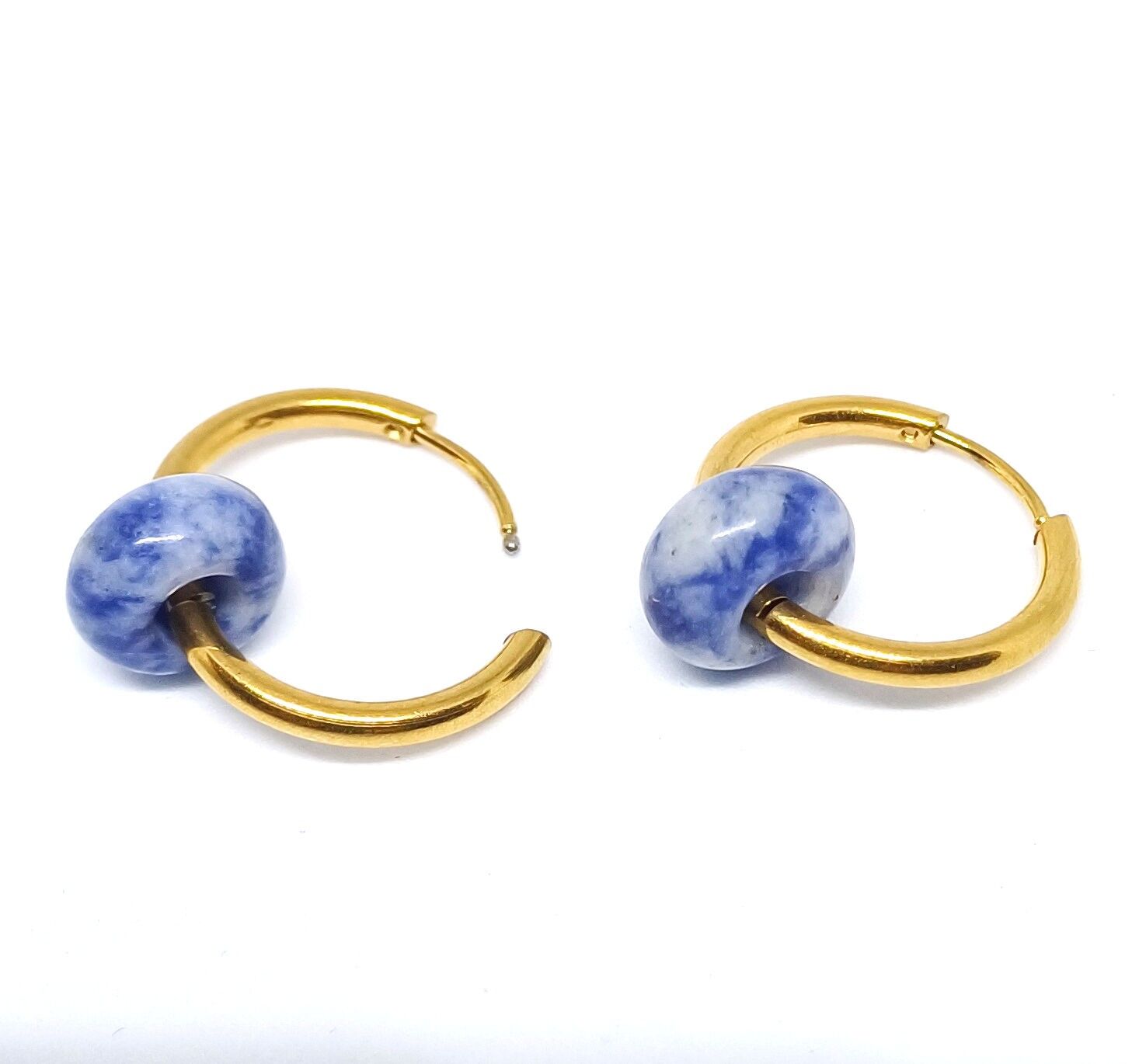 Orecchini a cerchio con pietra preziosa Blue Spot Jasper rondel